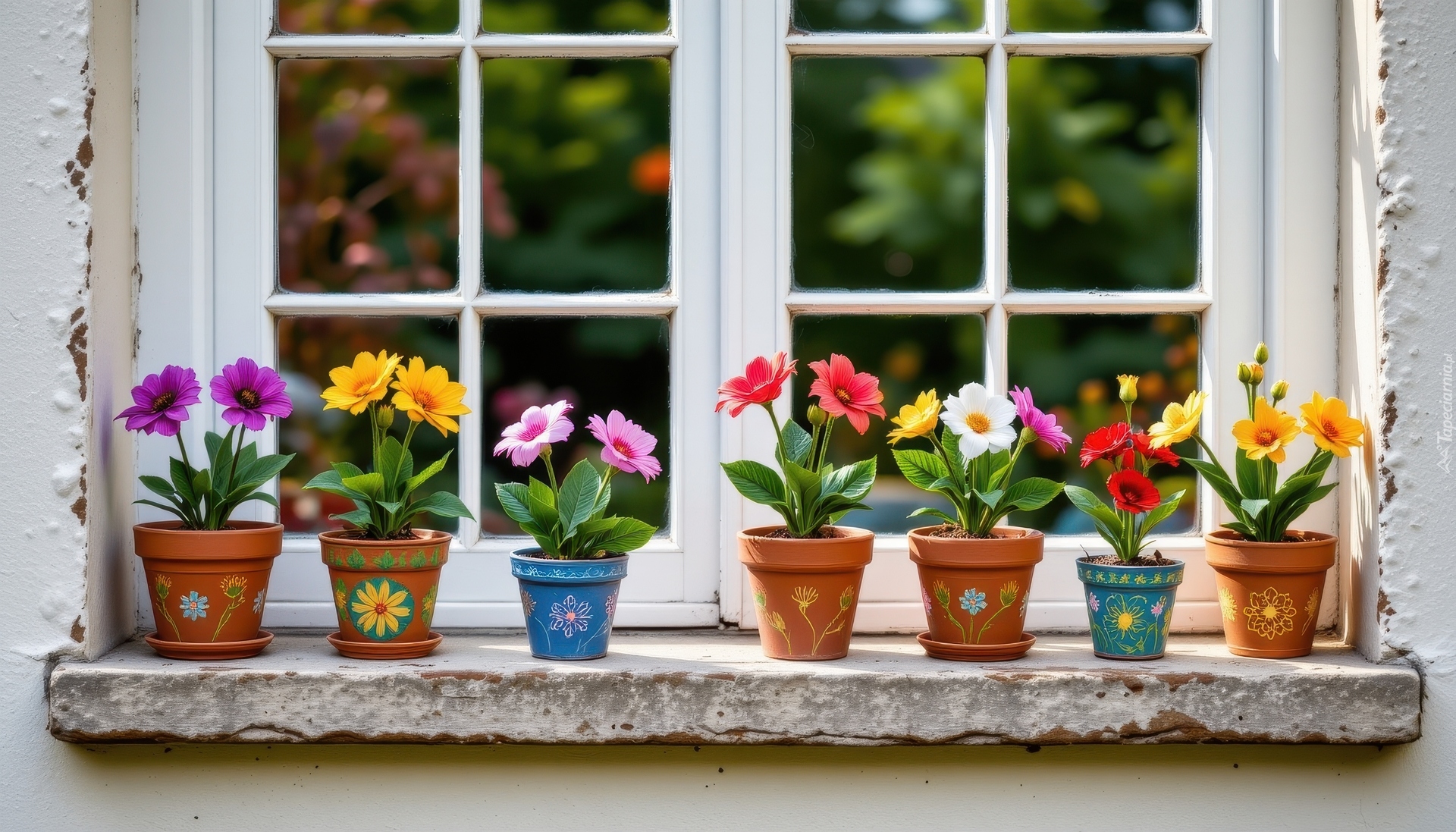 Kwiaty, Doniczki, Parapet, Okno