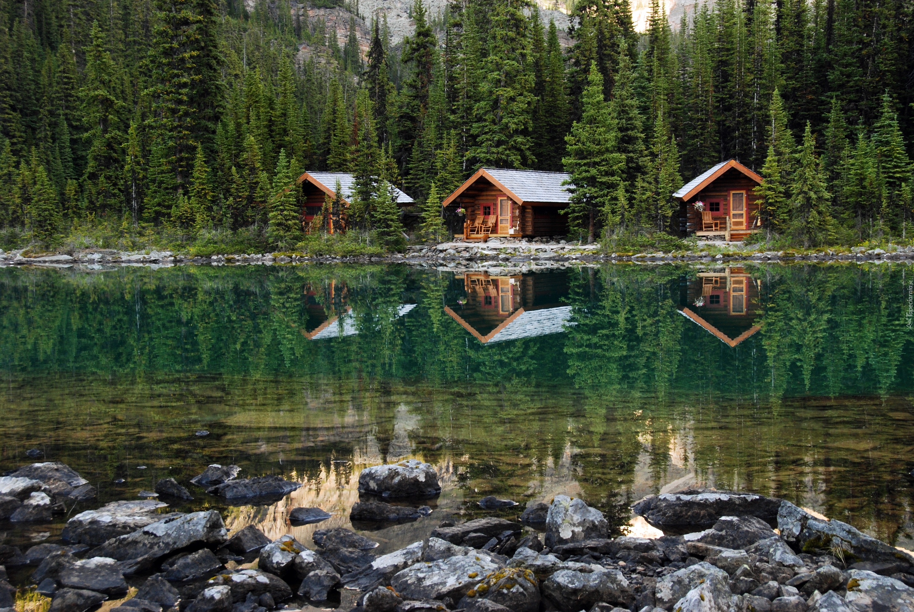 Kanada, Park Narodowy Yoho, Jezioro OHara, Kamienie, Las, Domki