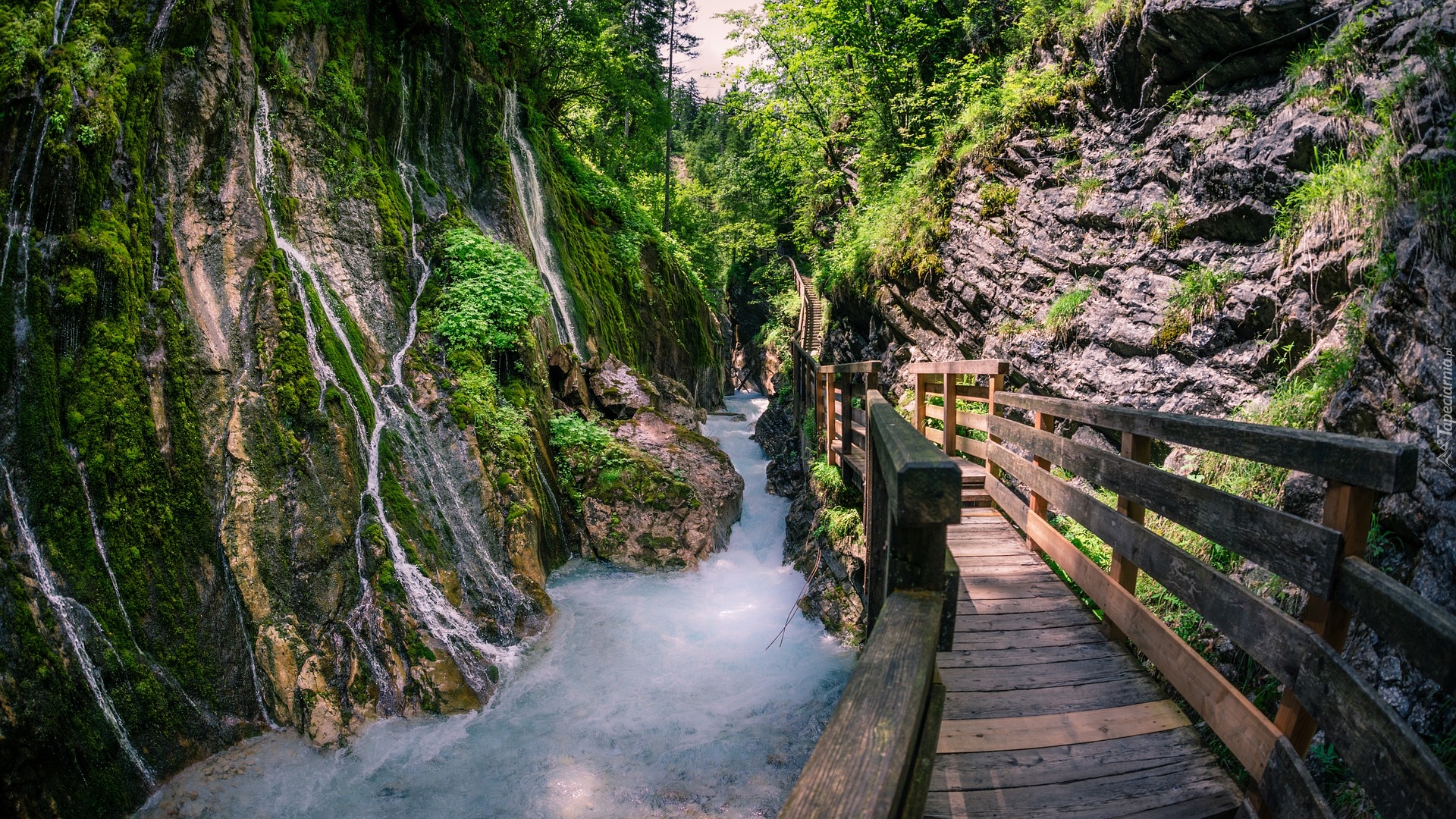 Skały, Wąwóz Wimbachklamm, Rzeka Wimbach, Most, Ramsau bei Berchtesgaden, Niemcy