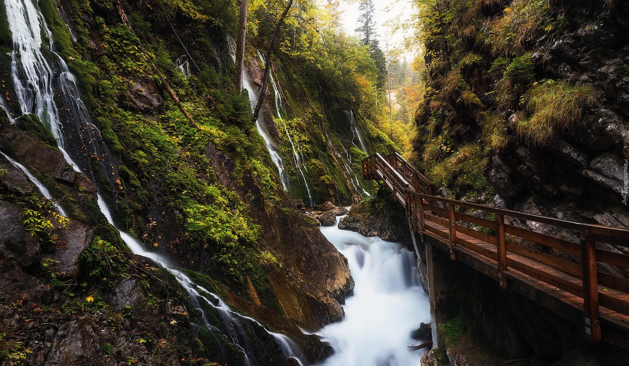 Góry, Wąwóz Wimbachklamm, Rzeka Wimbach, Most, Ramsau bei Berchtesgaden, Niemcy