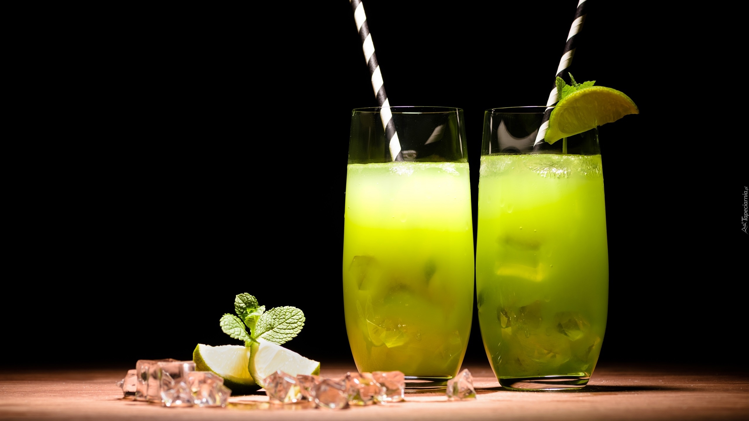 Drinki, Mojito, Słomka, Szklanka, Lód, Mięta, Limonka