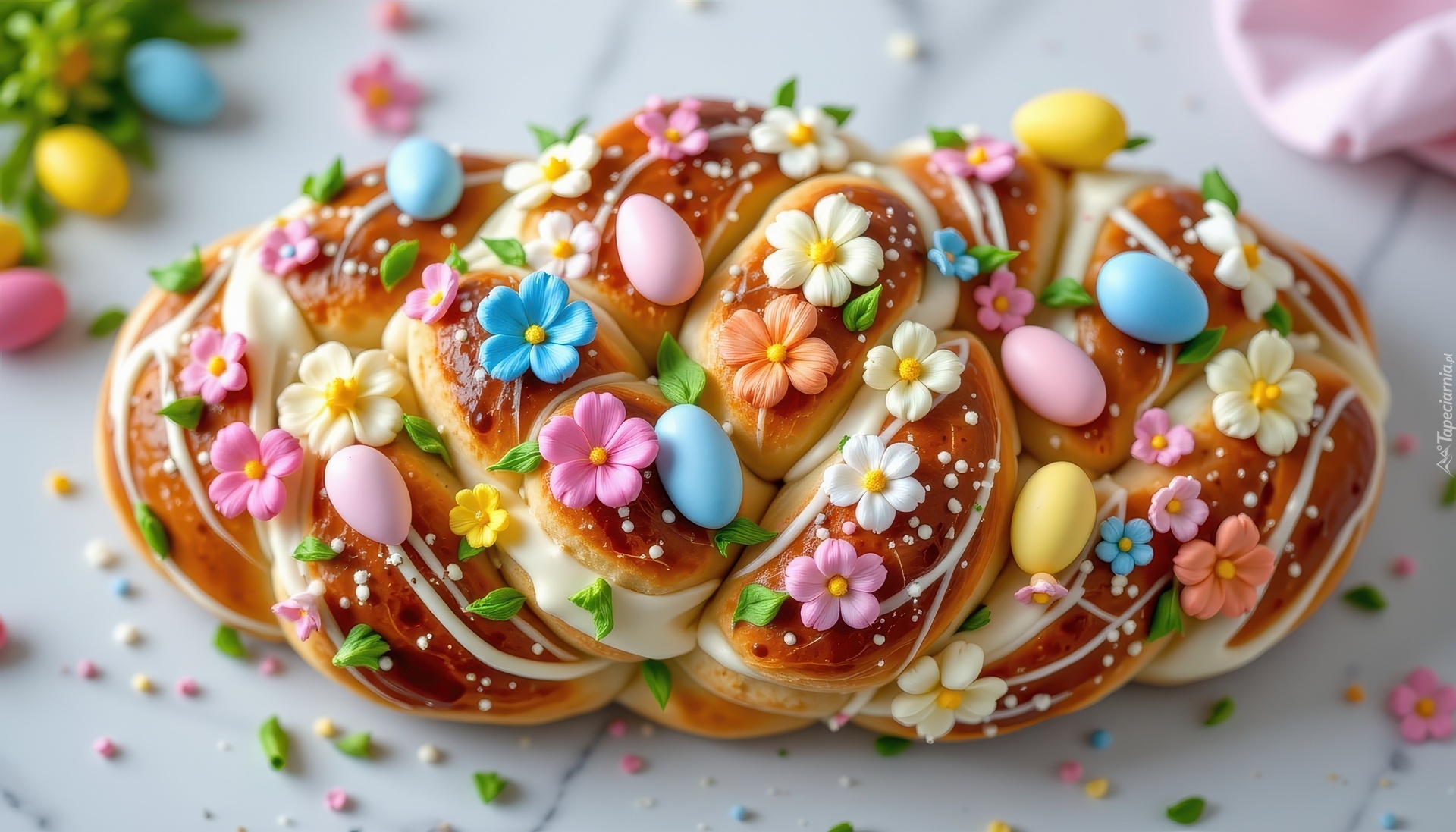 Chleb, Kwiaty, Kolorowe, Pisanki, Wielkanoc, Grafika AI
