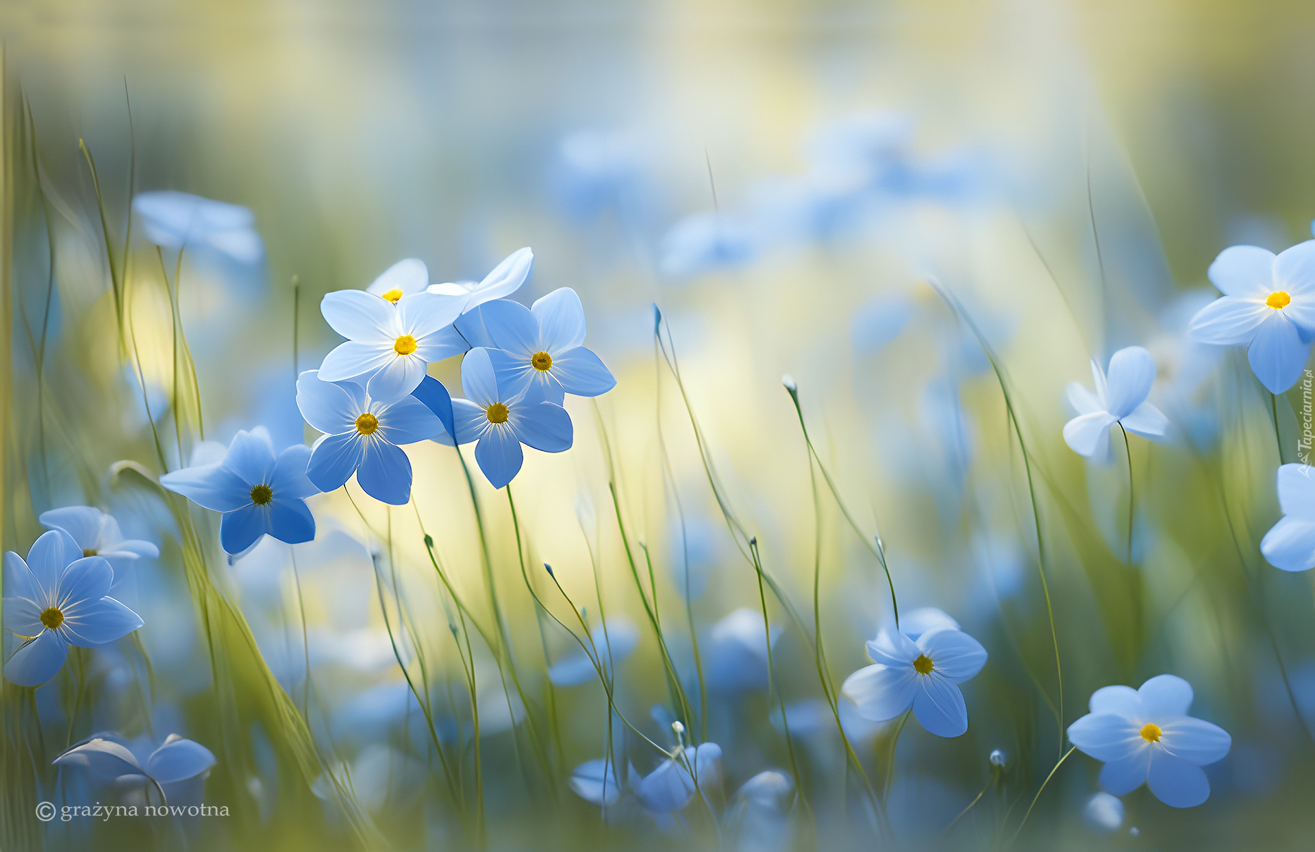 Niebieskie, Kwiaty, Grafika 2D