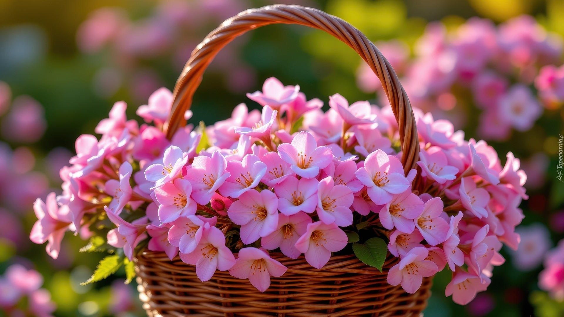 Różowe, Kwiaty, Koszyk