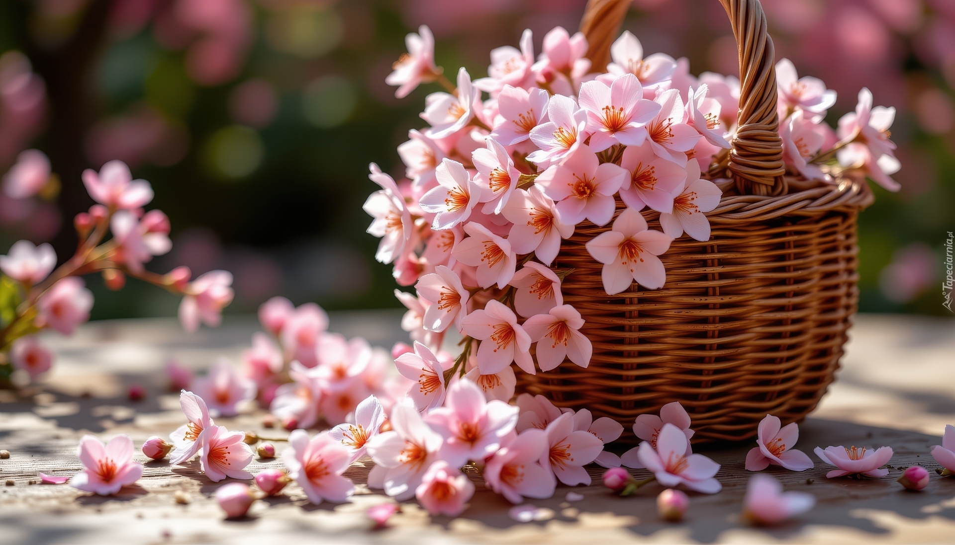 Drobne, Różowe, Kwiaty, Wiklinowy, Koszyk