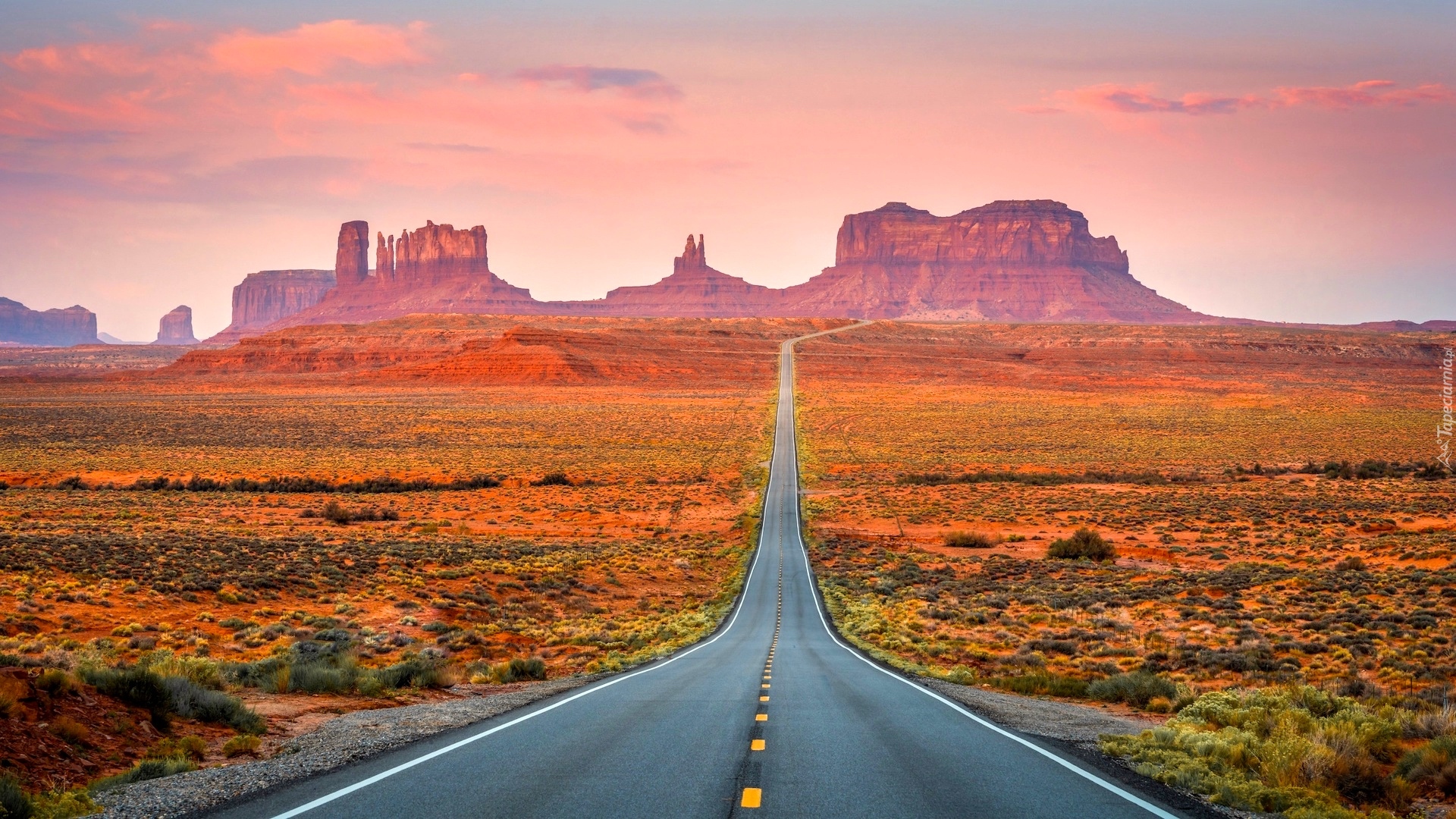Droga, Jesień, Skały, Monument Valley, Dolina Pomników, Wyżyna Colorado, Stan Utah, Stany Zjednoczone