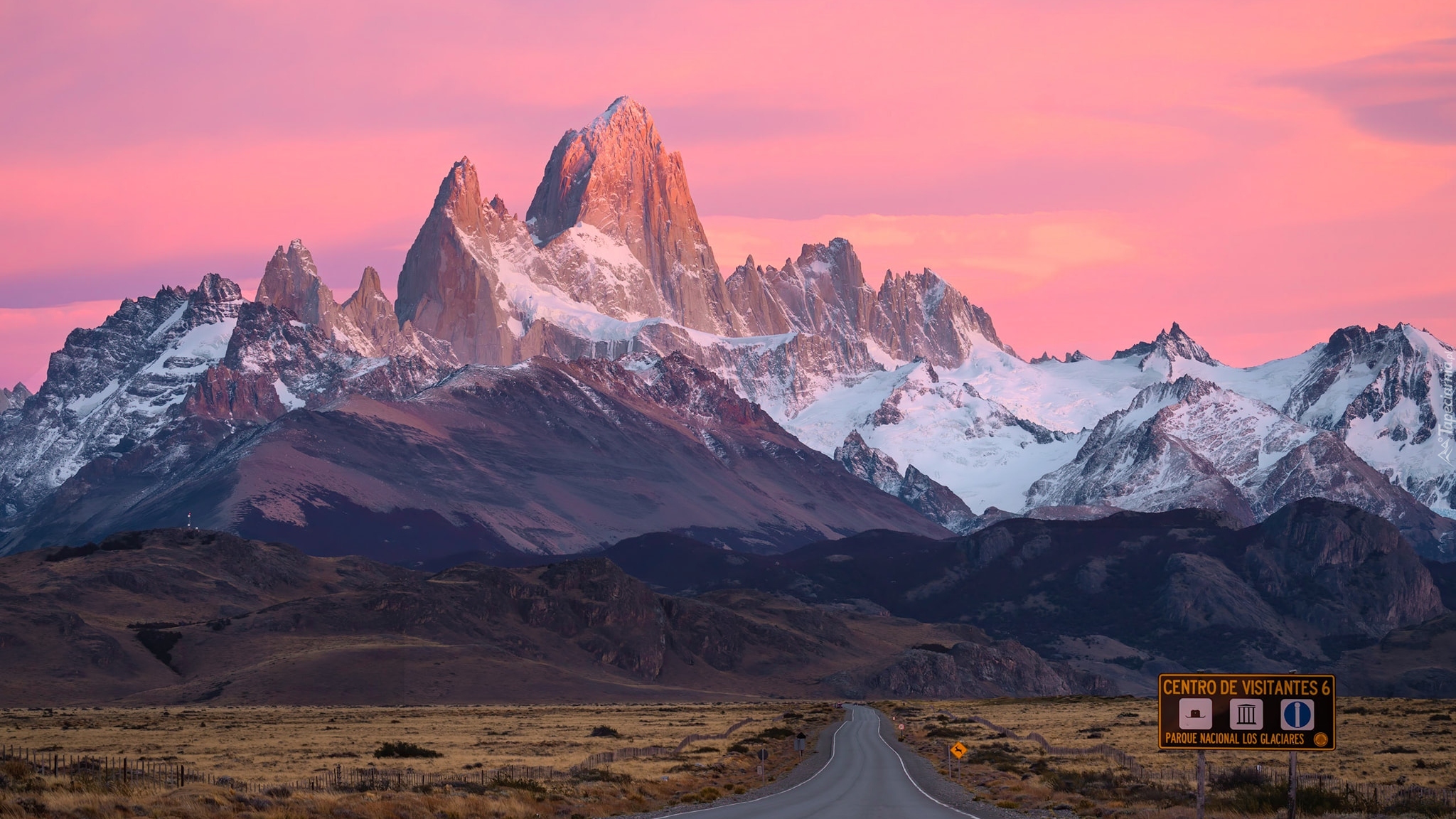 Argentyna, Patagonia, Góry, Szczyt Fitz Roy, Droga, Wschód słońca