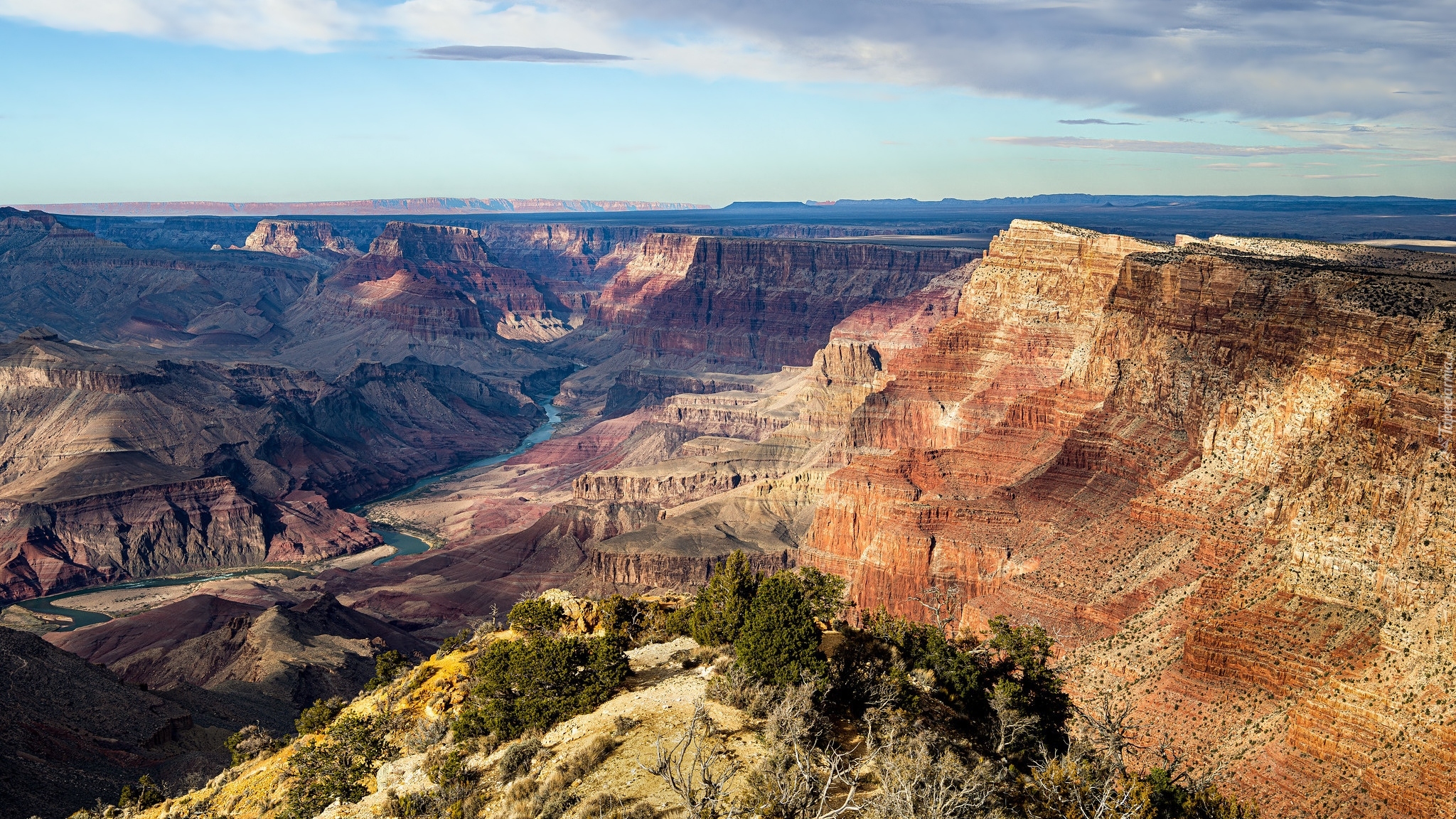 Kanion, Rzeka, Drzewa, Park Narodowy Wielkiego Kanionu, Arizona, Stany Zjednoczone