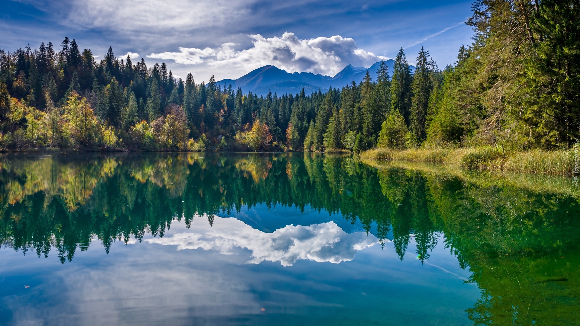 Szwajcaria, Kanton Gryzonia, Góry, Jezioro, Lake Cresta, Drzewa, Chmury