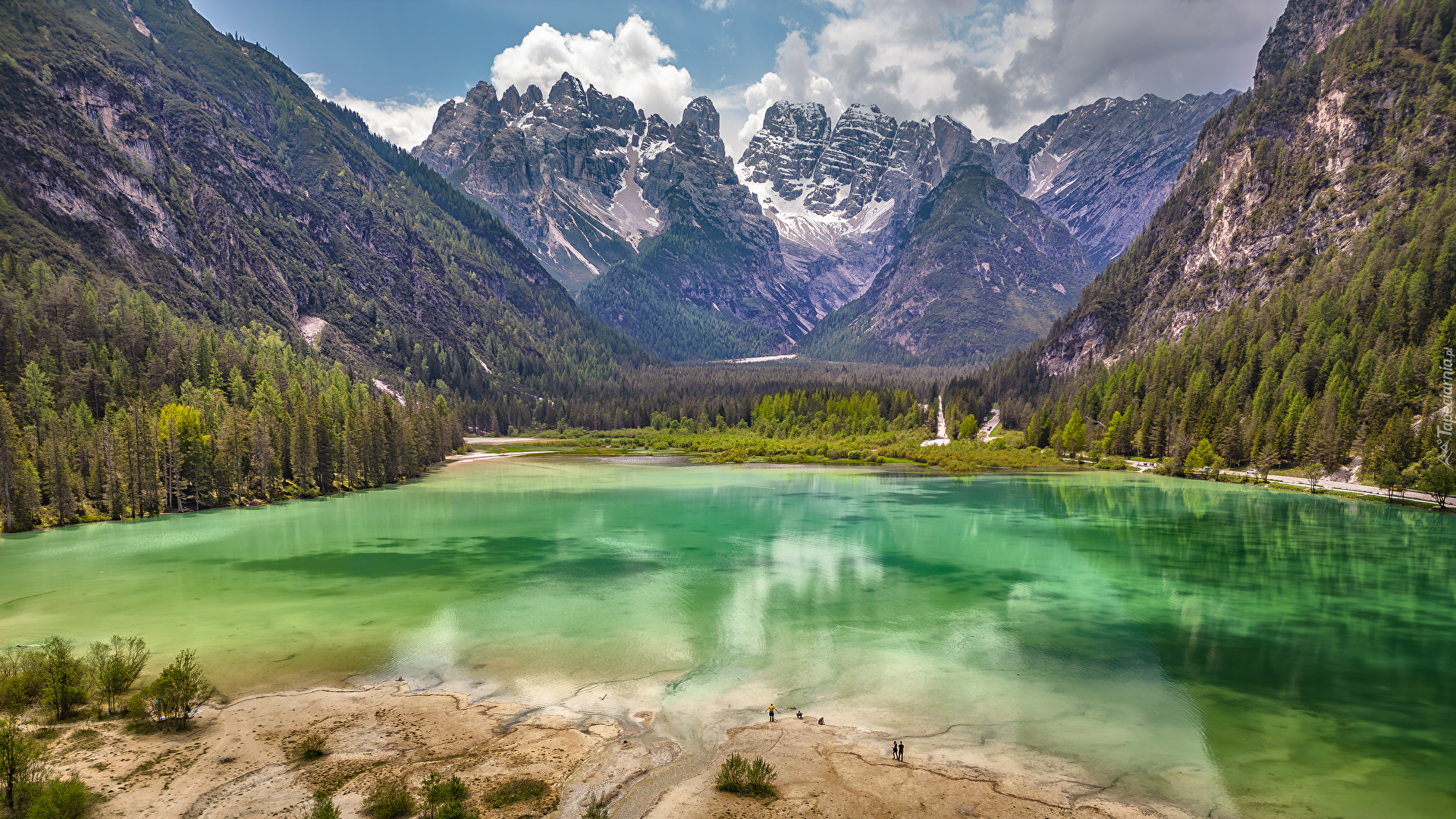 Góry, Dolomity, Niebo, Las, Drzewa, Jezioro Durrensee, Włochy