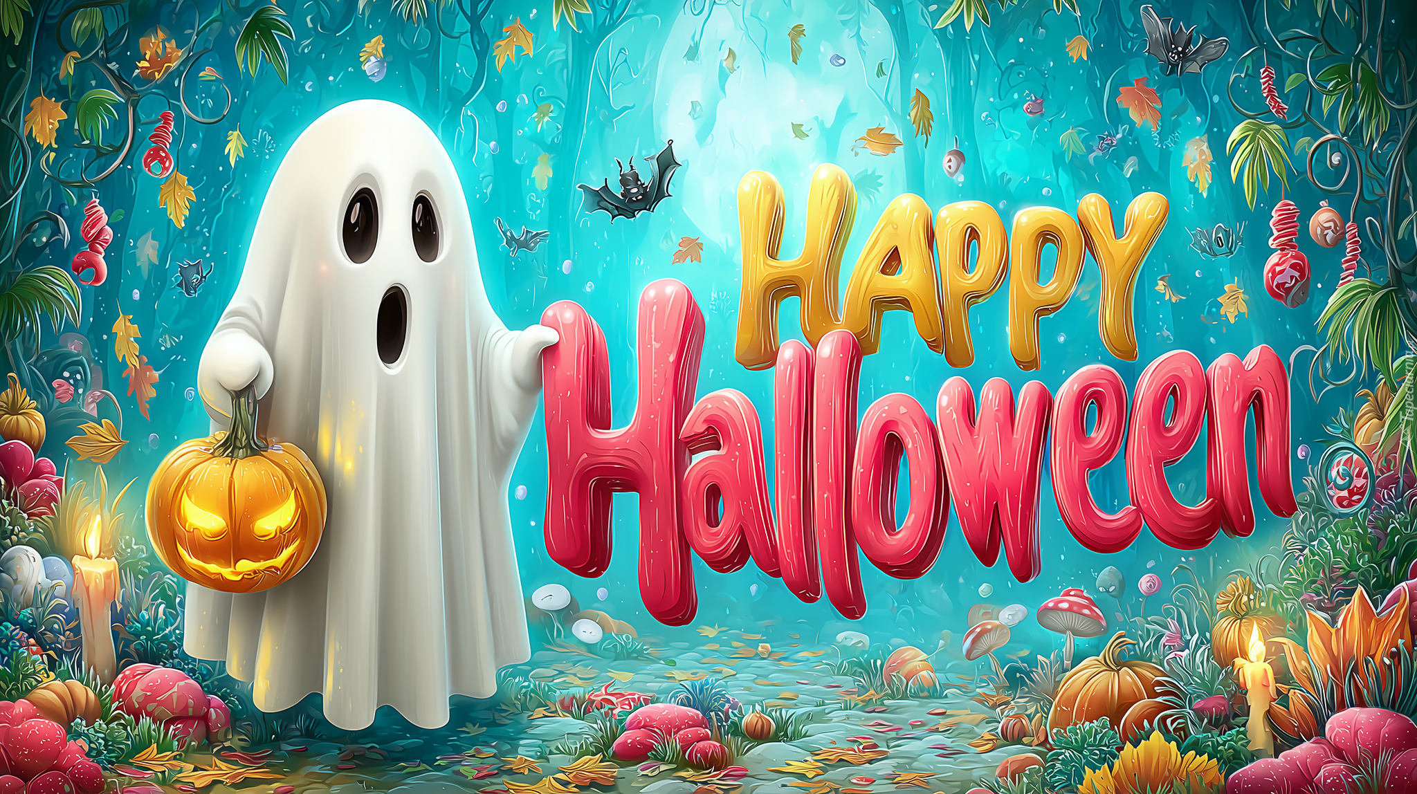 Duch, Dynia, Napis, Halloween, Grafika AI