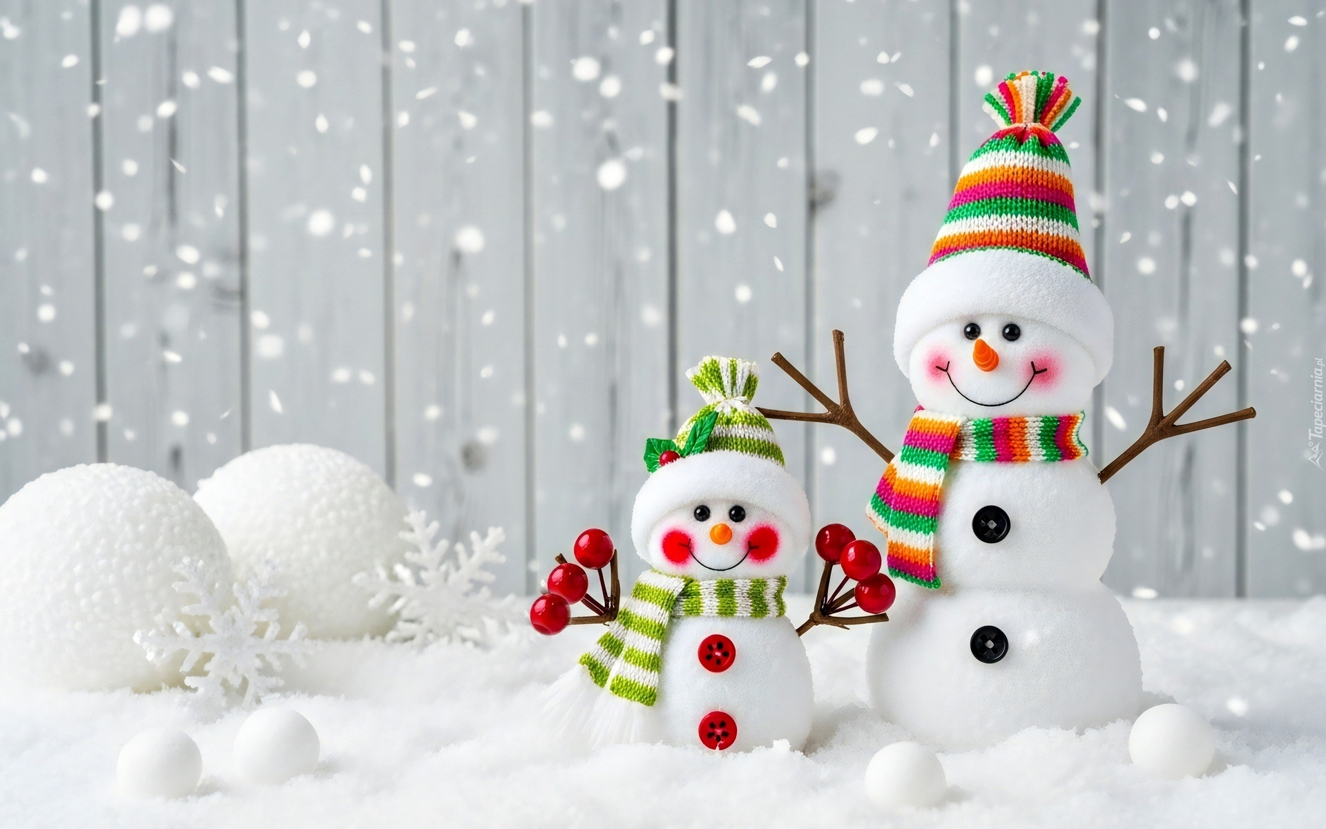 Dwa, Bałwanki, Kolorowe, Czapki, Szaliki, Grafika AI