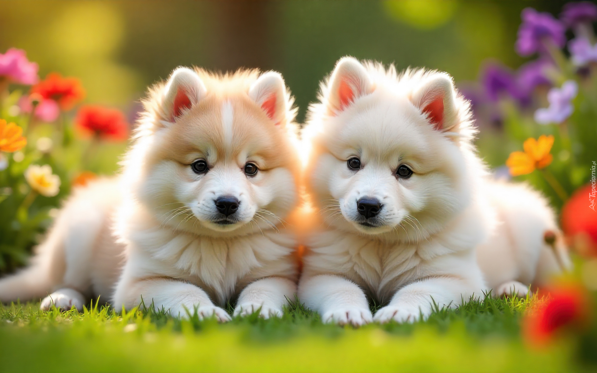 Dwa, Białe, Psy, Szczeniaki, Grafika AI