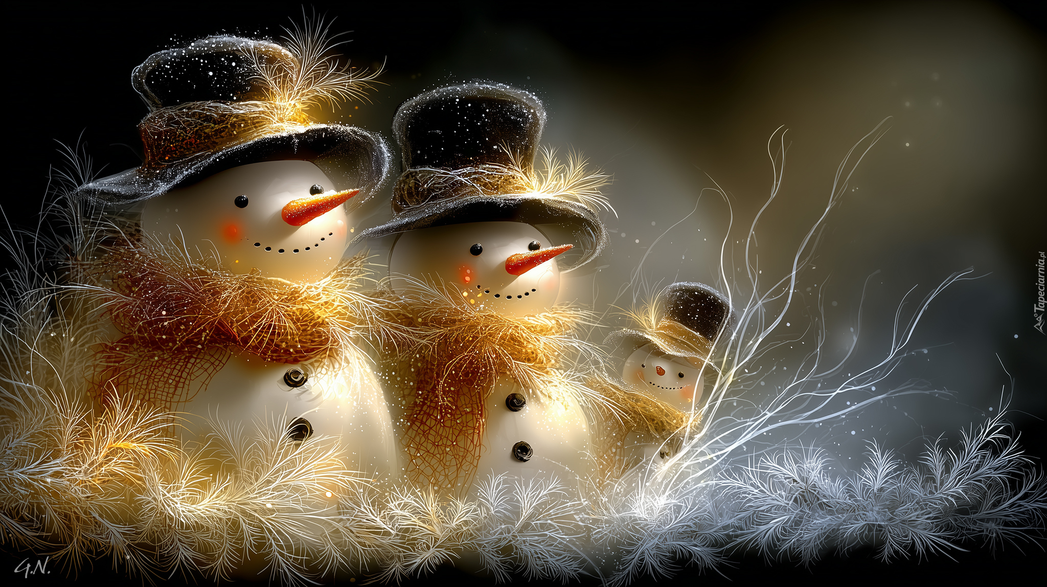 Trzy, Bałwanki, Kapelusze, Szaliki, Grafika AI