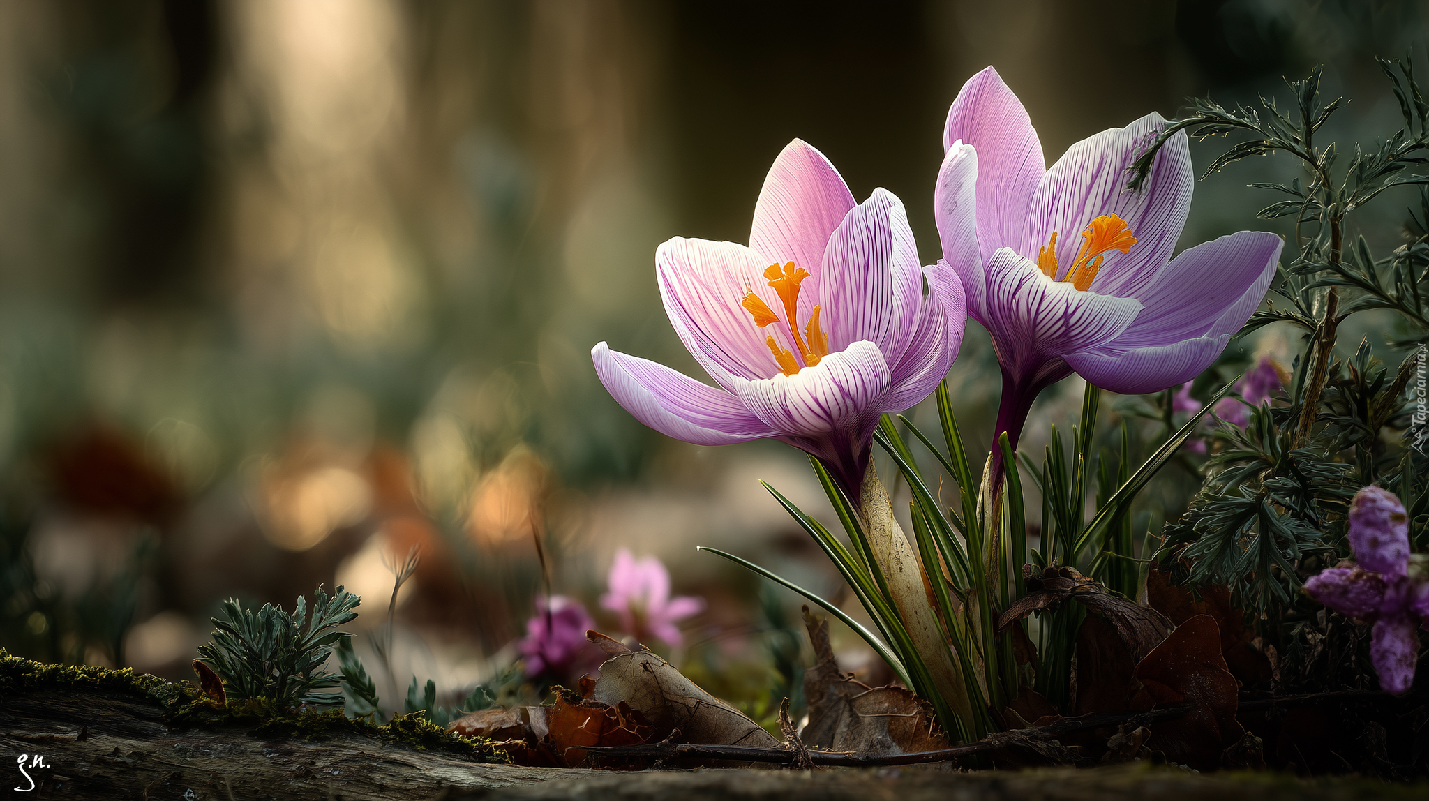Fioletowe, Dwa, Krokusy, Grafika AI