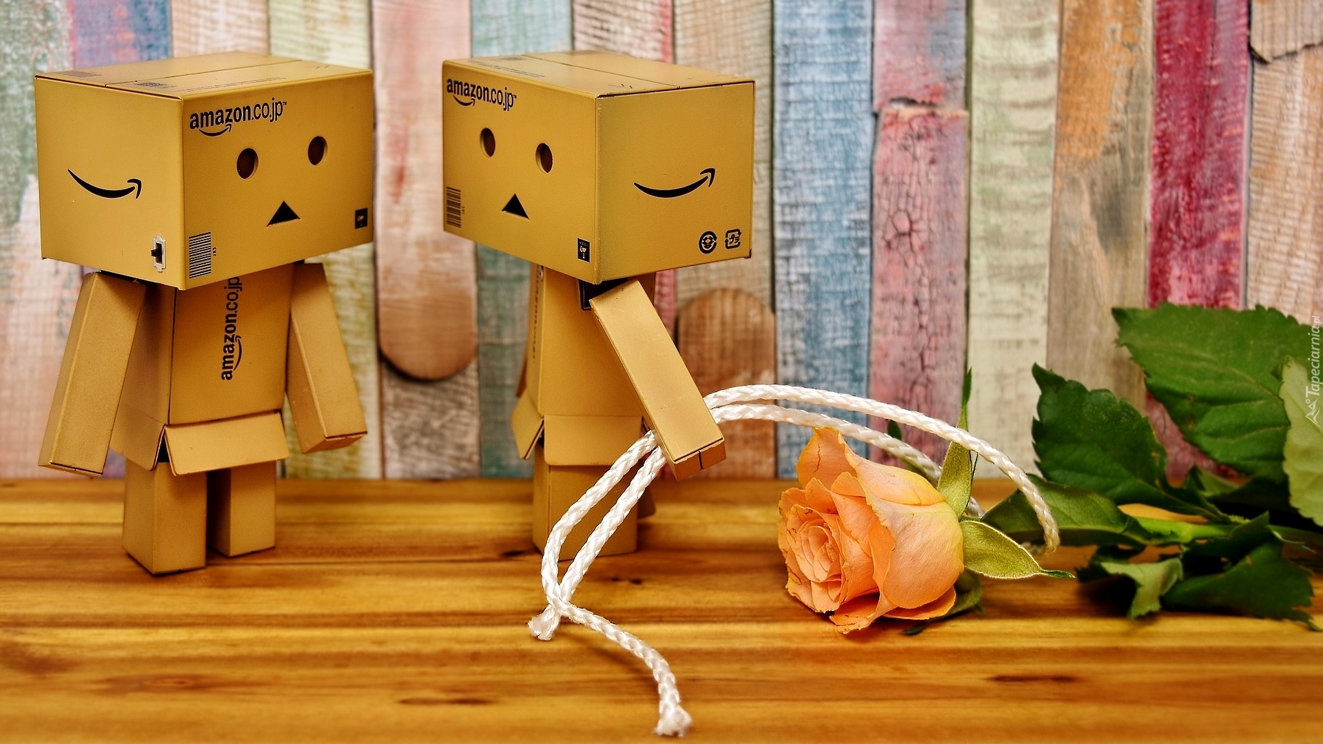 Kartonowe, Ludziki, Danbo, Róża, Sznurek, Kolorowe, Deski