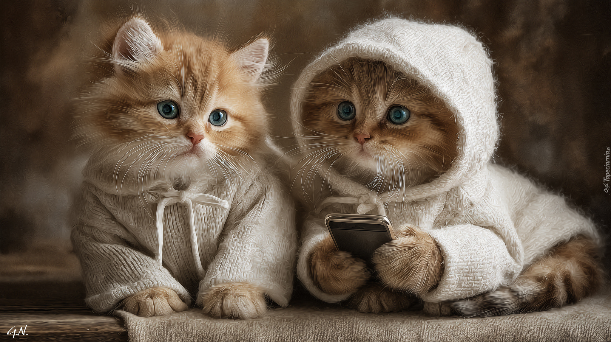 Dwa, Koty, Ubranka, Grafika AI