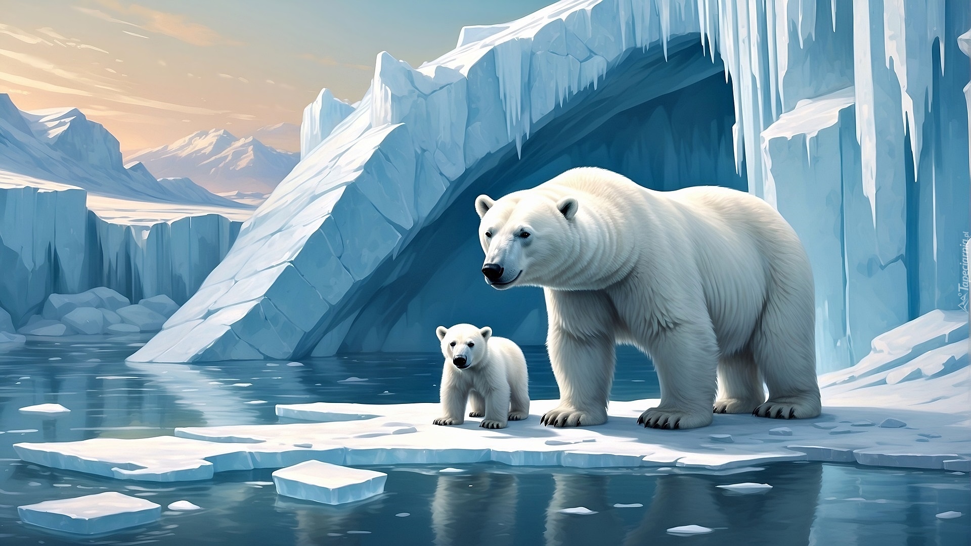Góry lodowe, Dwa, Niedźwiedzie polarne, 2D
