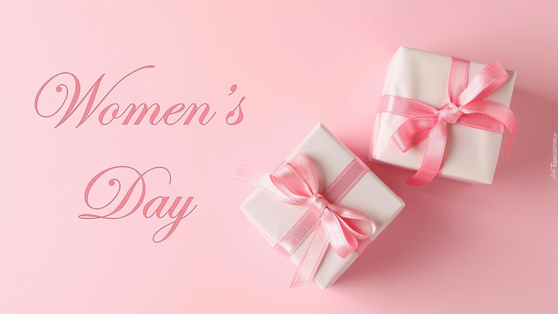 Dzień Kobiet, Napis, Womens Day, Prezenty, Różowe, Tło
