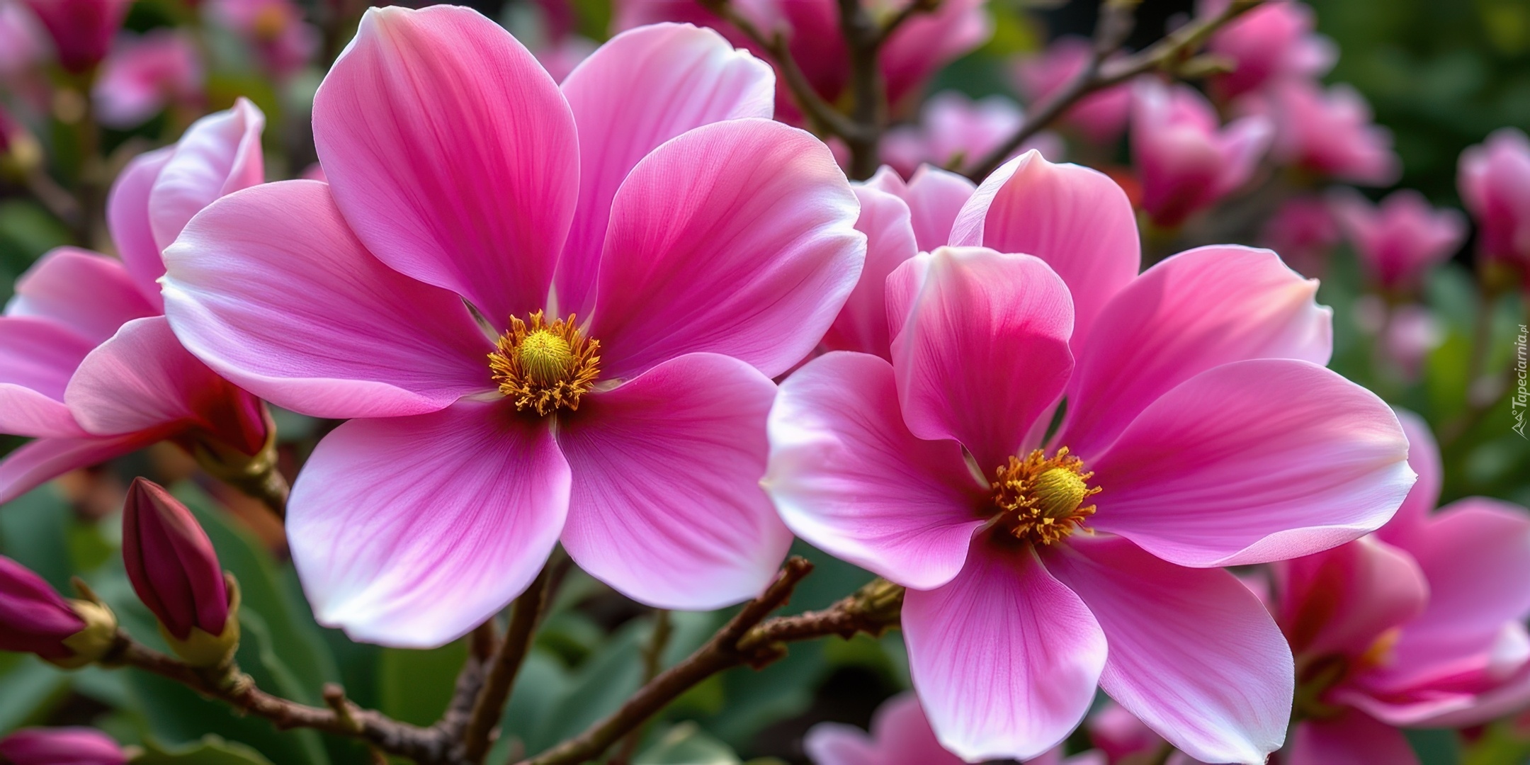 Dwa, Różowe, Kwiaty, Grafika AI