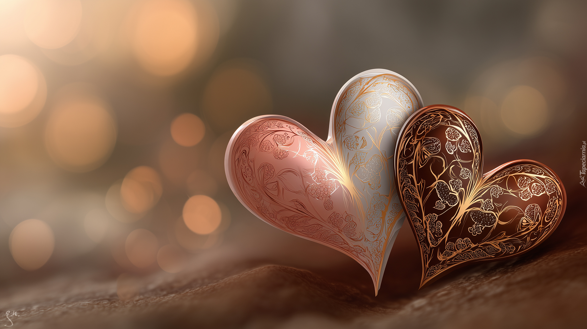 Dwa, Serca, Wzory, Grafika AI
