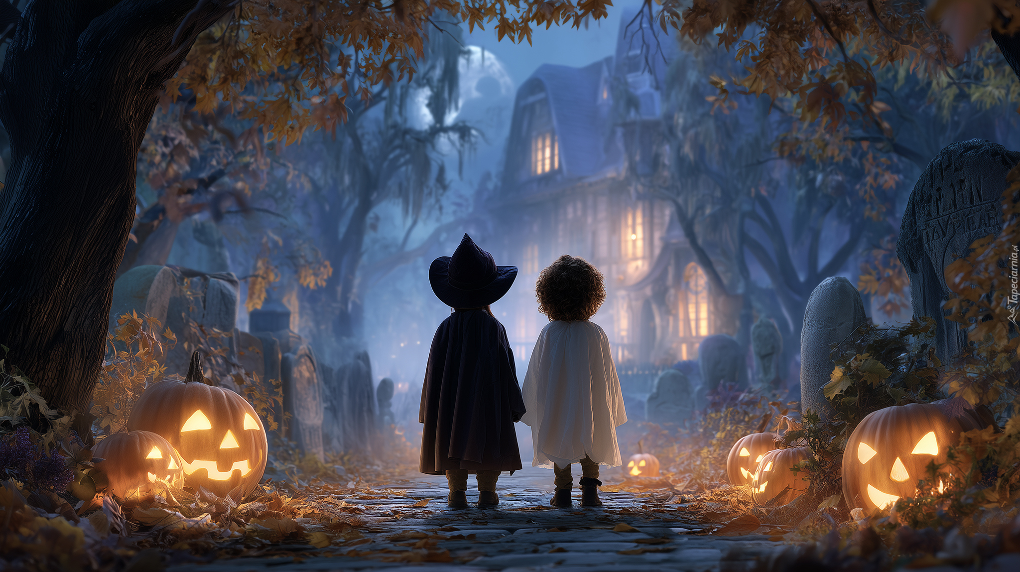 Dzieci, Dynie, Halloween, Grafika AI
