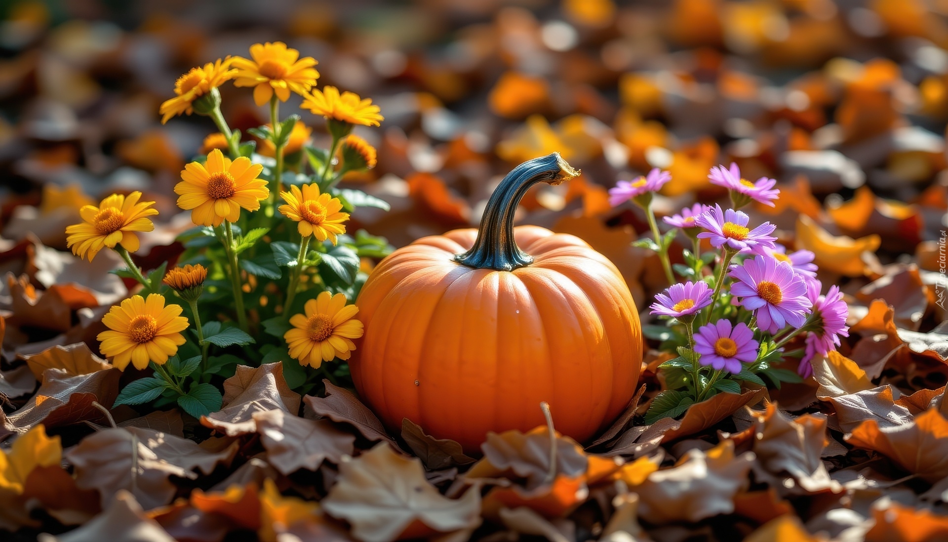 Dynia, Kwiaty, Liście, Grafika AI