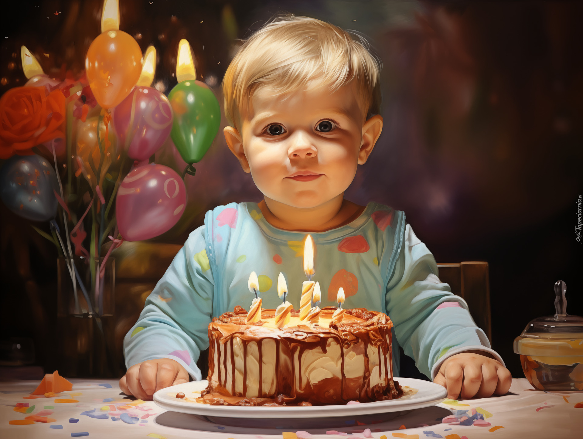 Tort, Urodziny, Dziecko, Balony