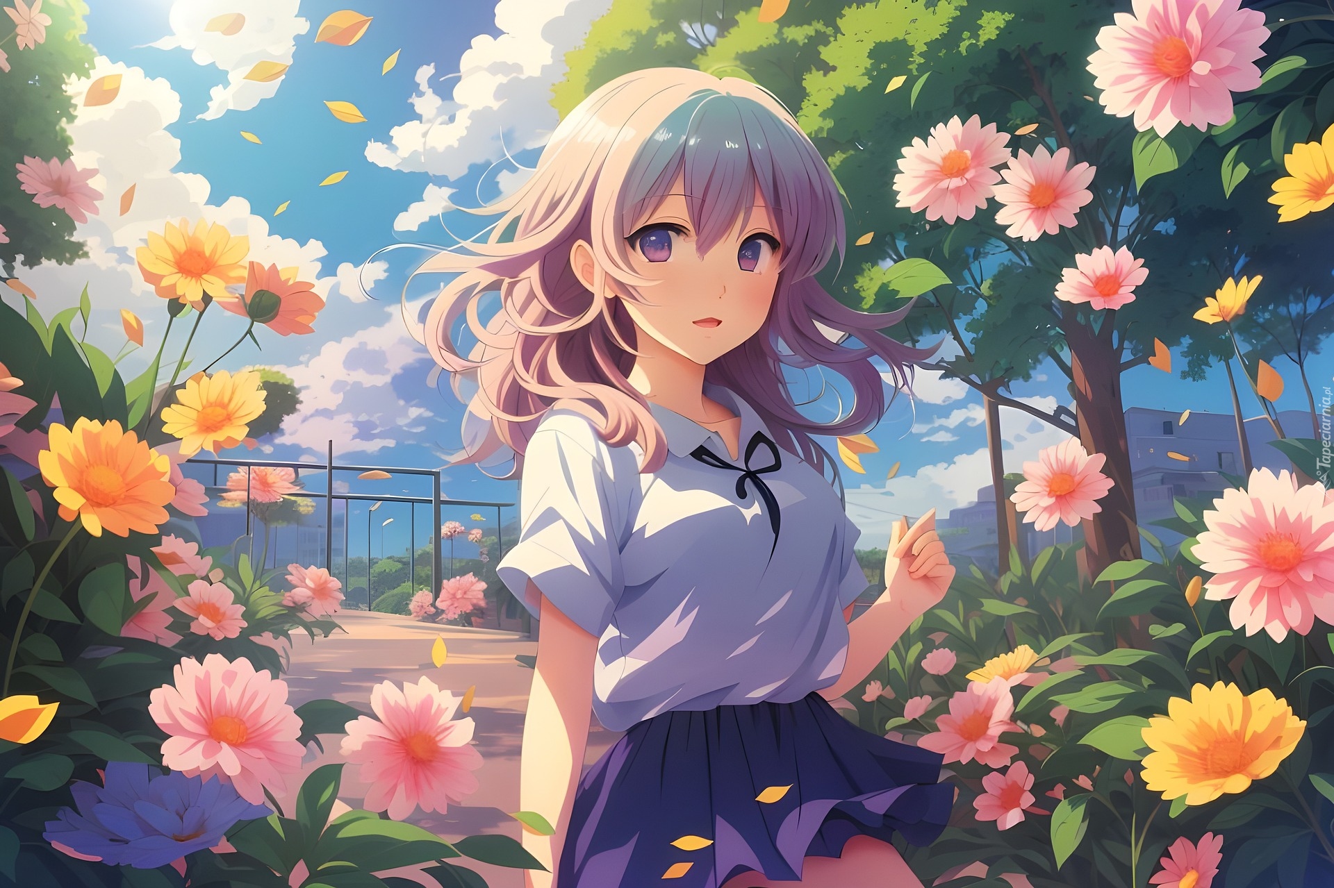 Dziewczyna, Ogród, Kwiaty, Anime