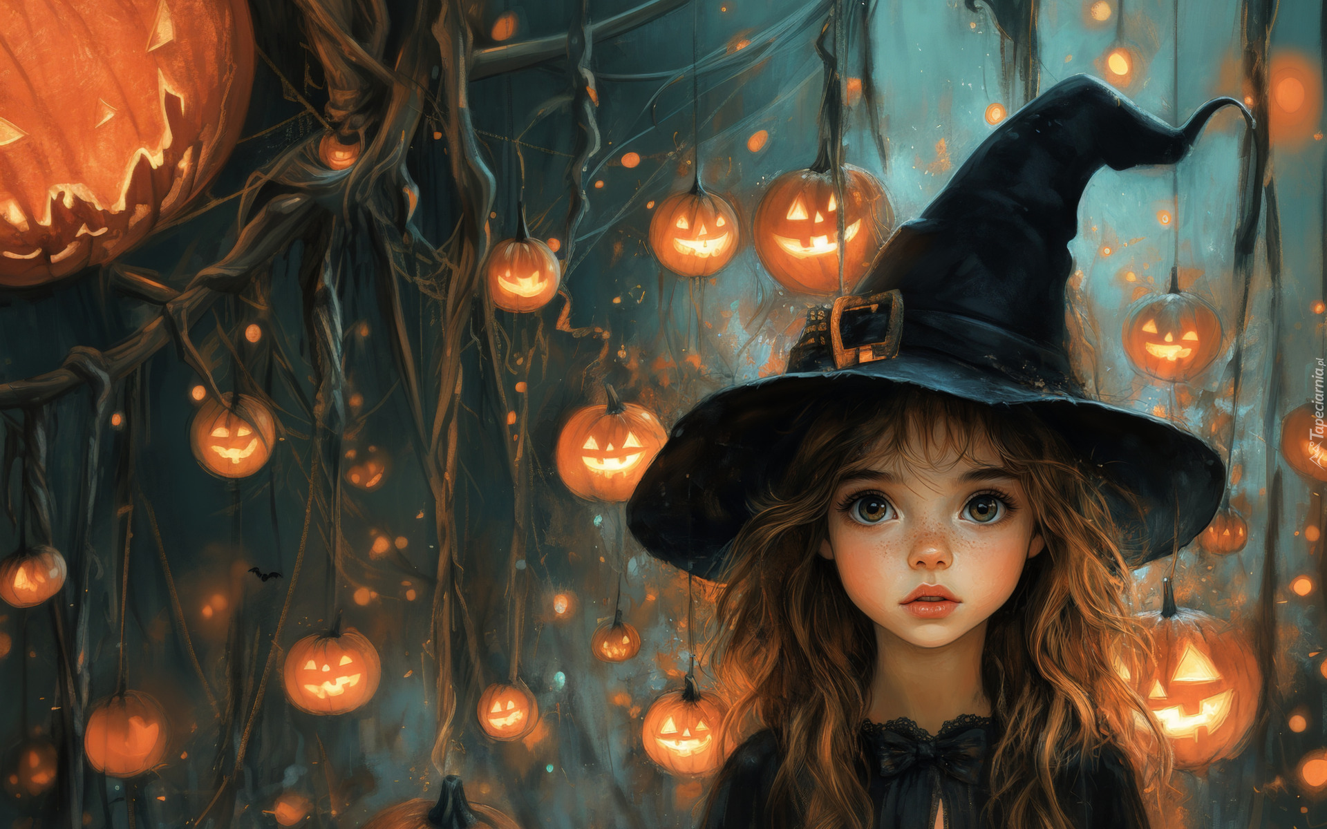 Halloween, Dziewczynka, Czapka, Dynie, AI