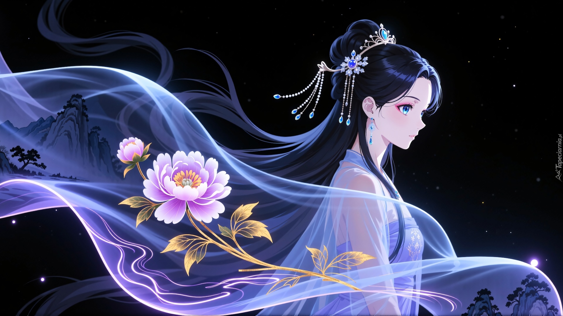 Anime, Dziewczyna, Diadem, Welon, Kwiaty