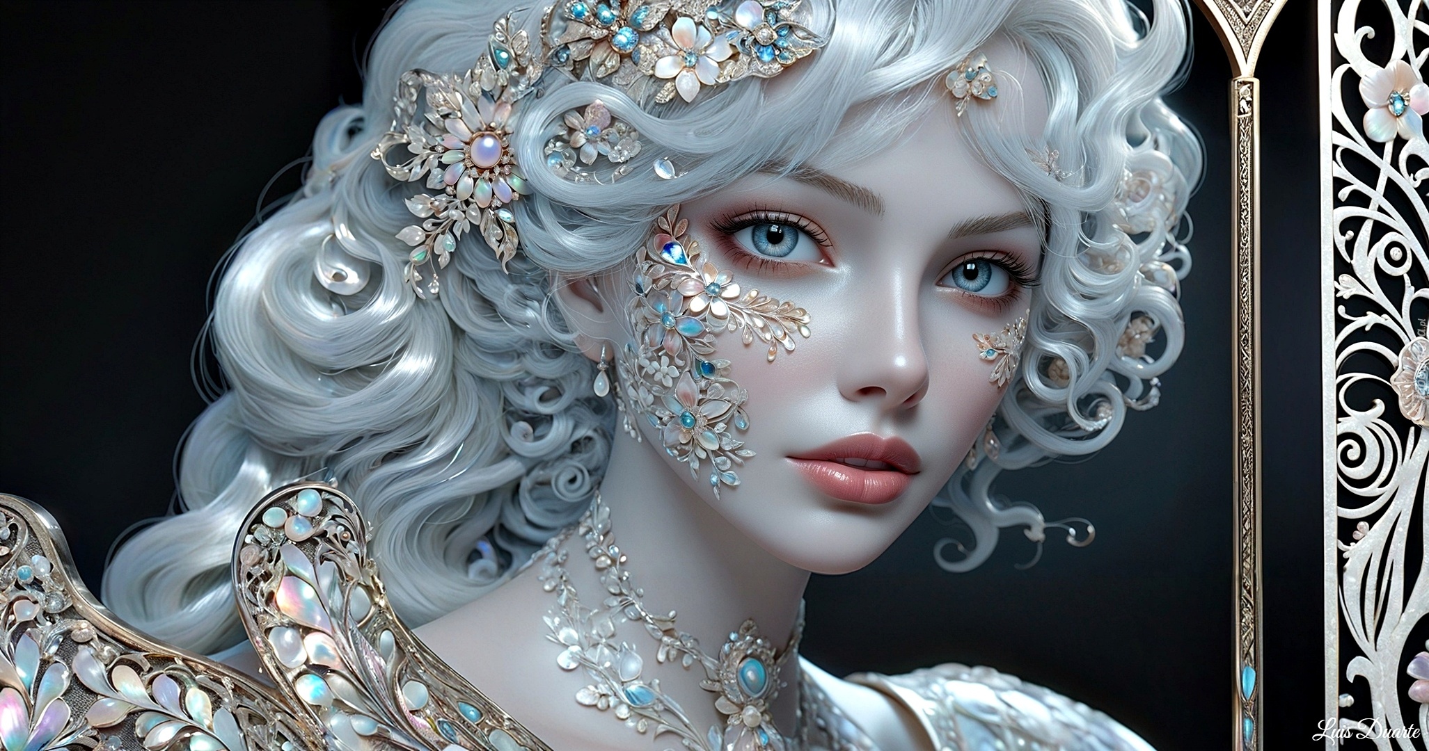 Dziewczyna, BBiałe, Włosy, Biżuteria, Grafika AI