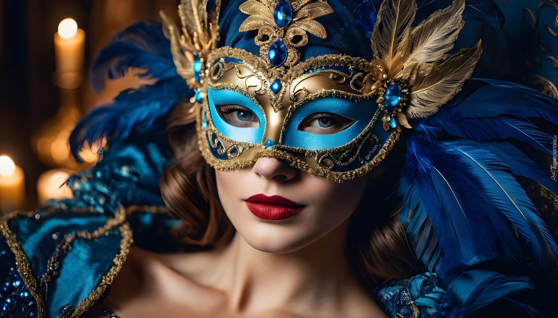 Dziewczyna, Karnawał, Maska, Pióra
