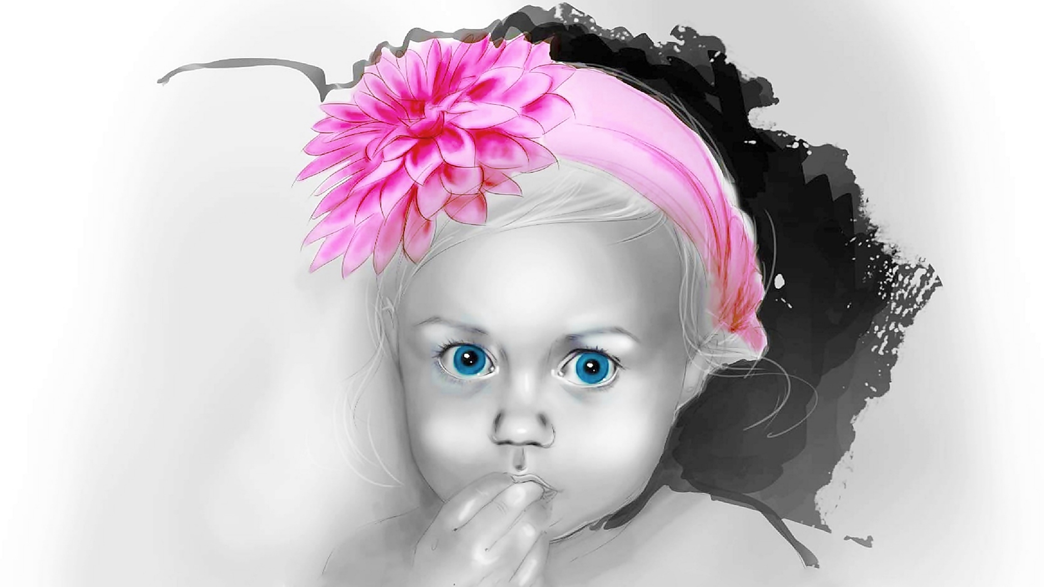 Paintography, Dziewczynka, Niebieskie, Oczy, Różowa, Opaska