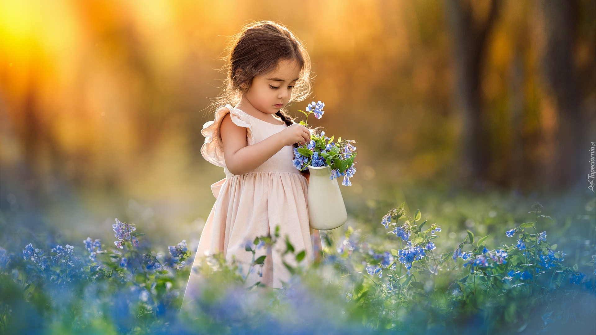 Dziewczynka, Niebieskie, Kwiaty