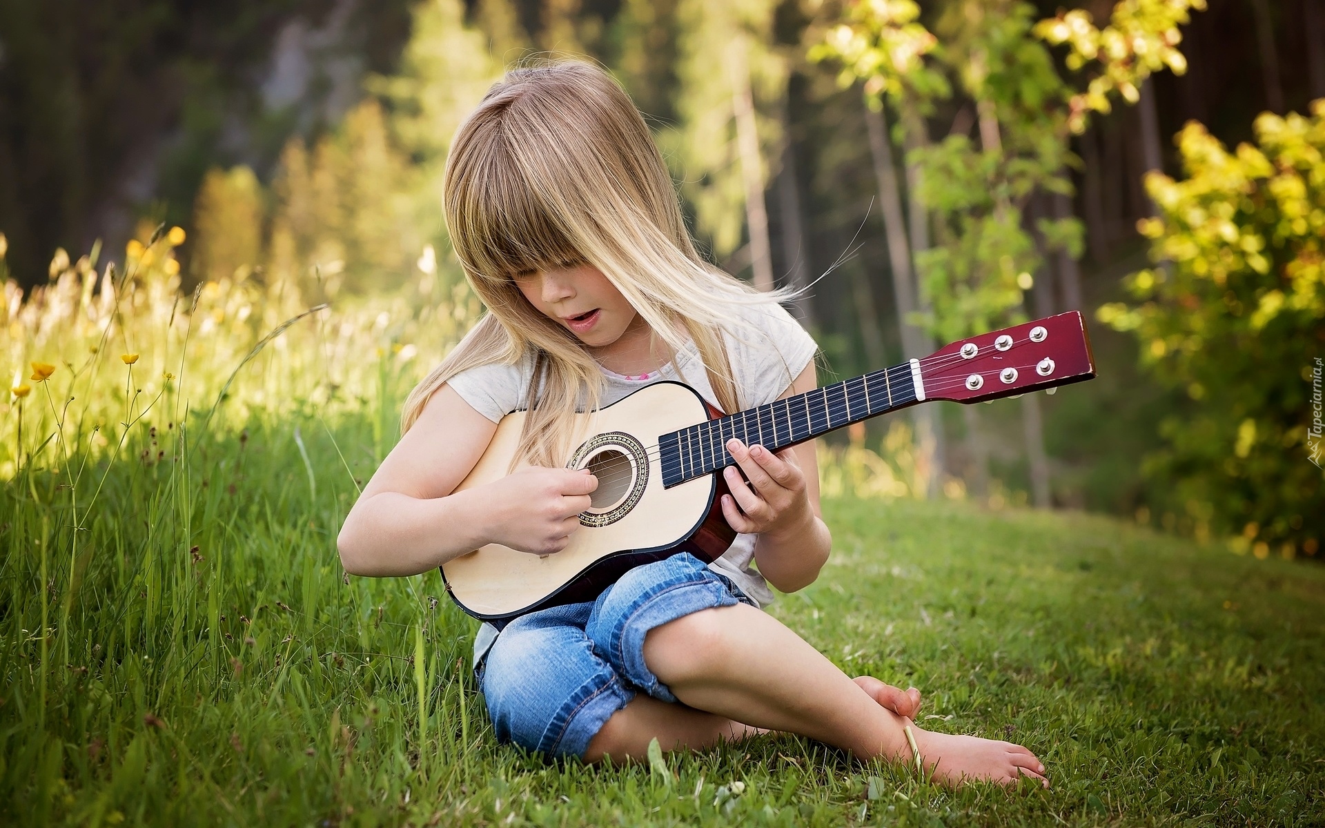 Dziewczynka, Łąka, Gitara