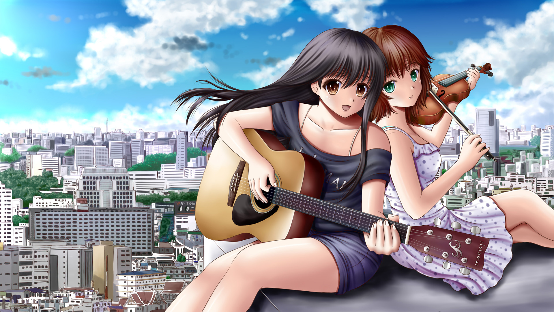 Dziewczyny, Instrumenty, Gitara, Skrzypce, Anime