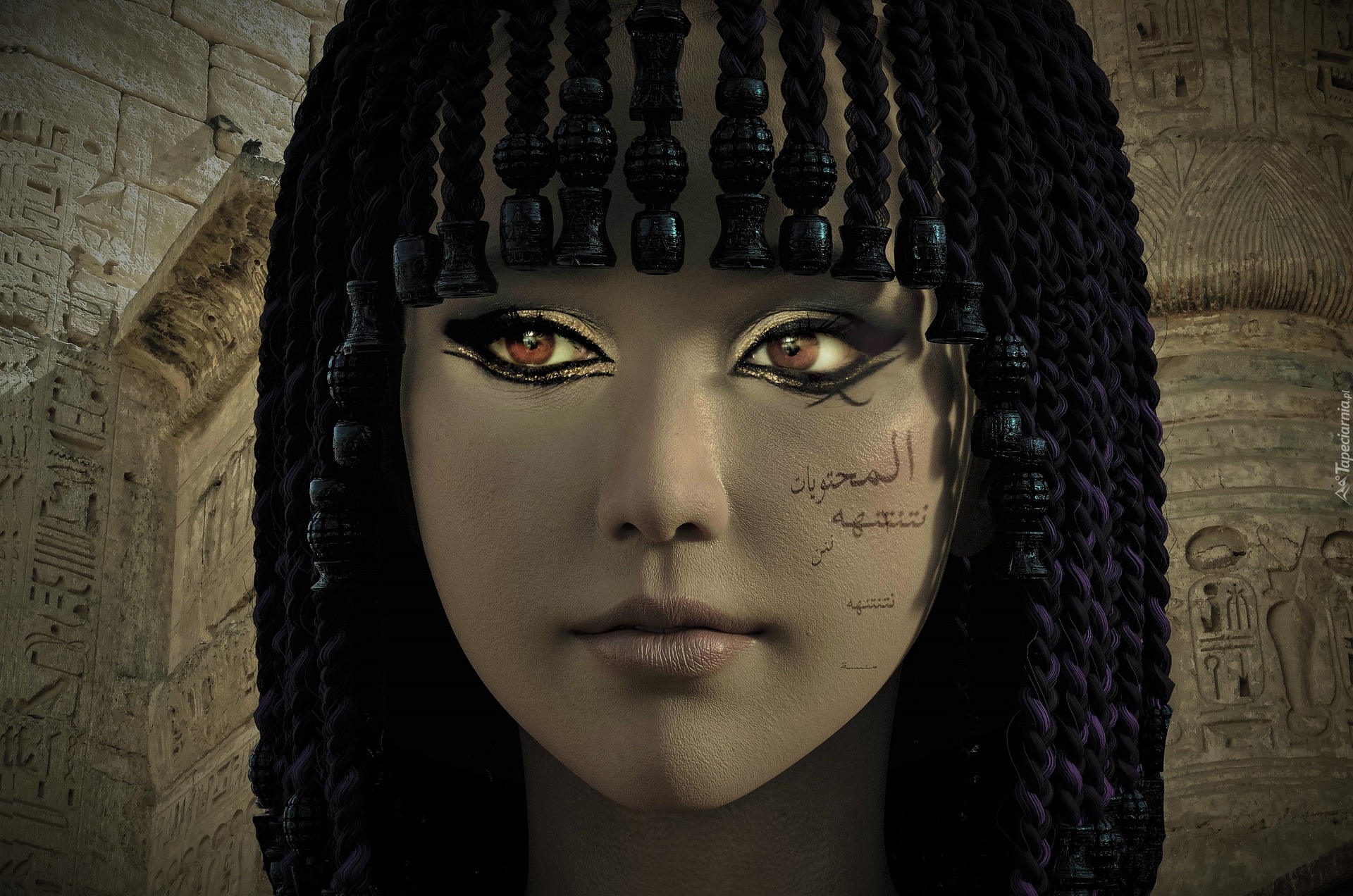 Dziewczyna, Egipcjanka, Oczy, Makijaż, Grafika
