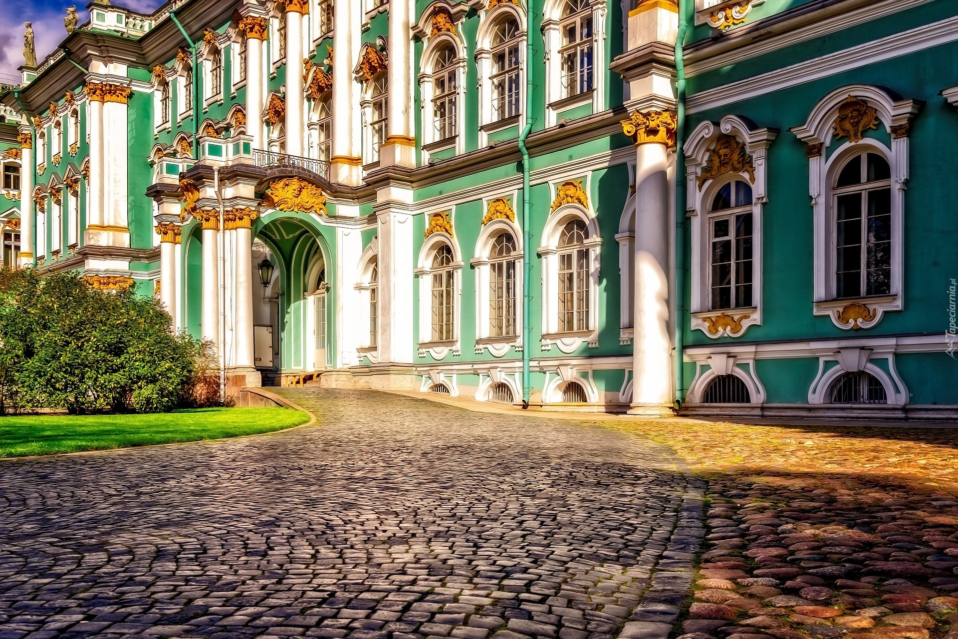 Ermitaż, Państwowe Muzeum Ermitażu, Zielona, Elewacja, Droga, Podjazd, Bruk, Sankt Petersburg, Rosja