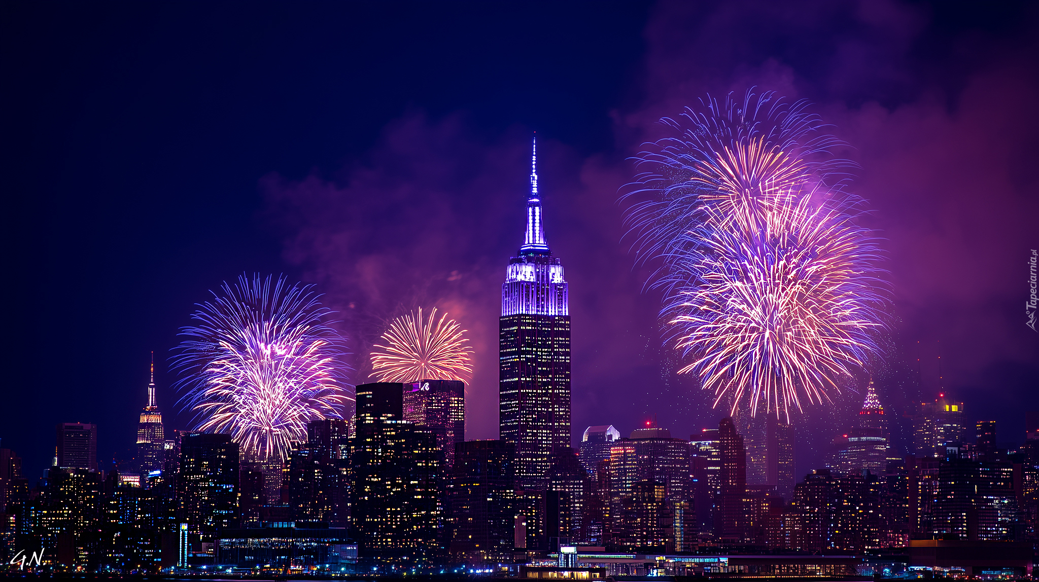 Miasto, Noc, Fajerwerki, Sylwester, Grafika AI