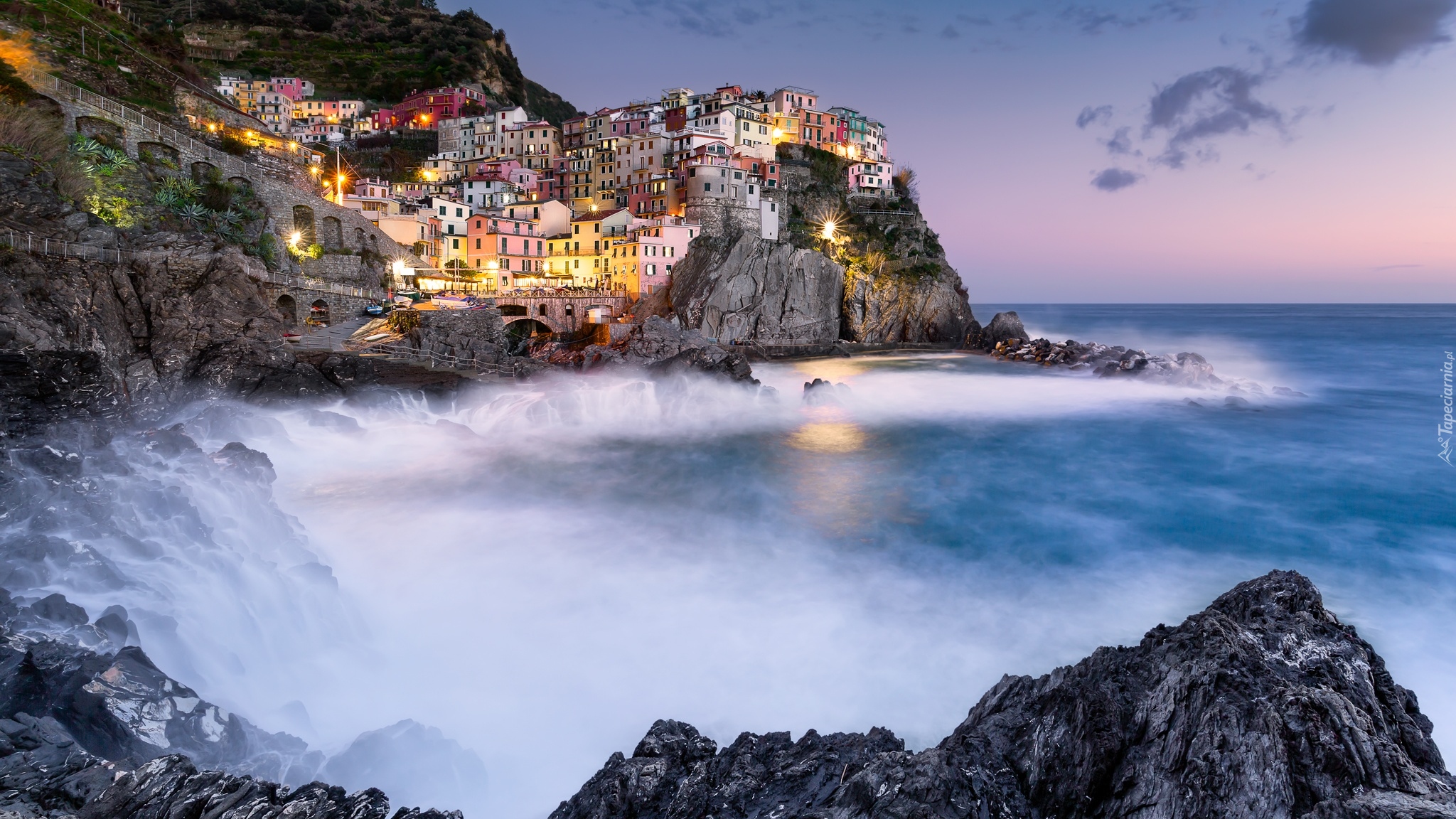 Włochy, Morze Liguryjskie, Skały, Region Liguria, Manarola, Domy