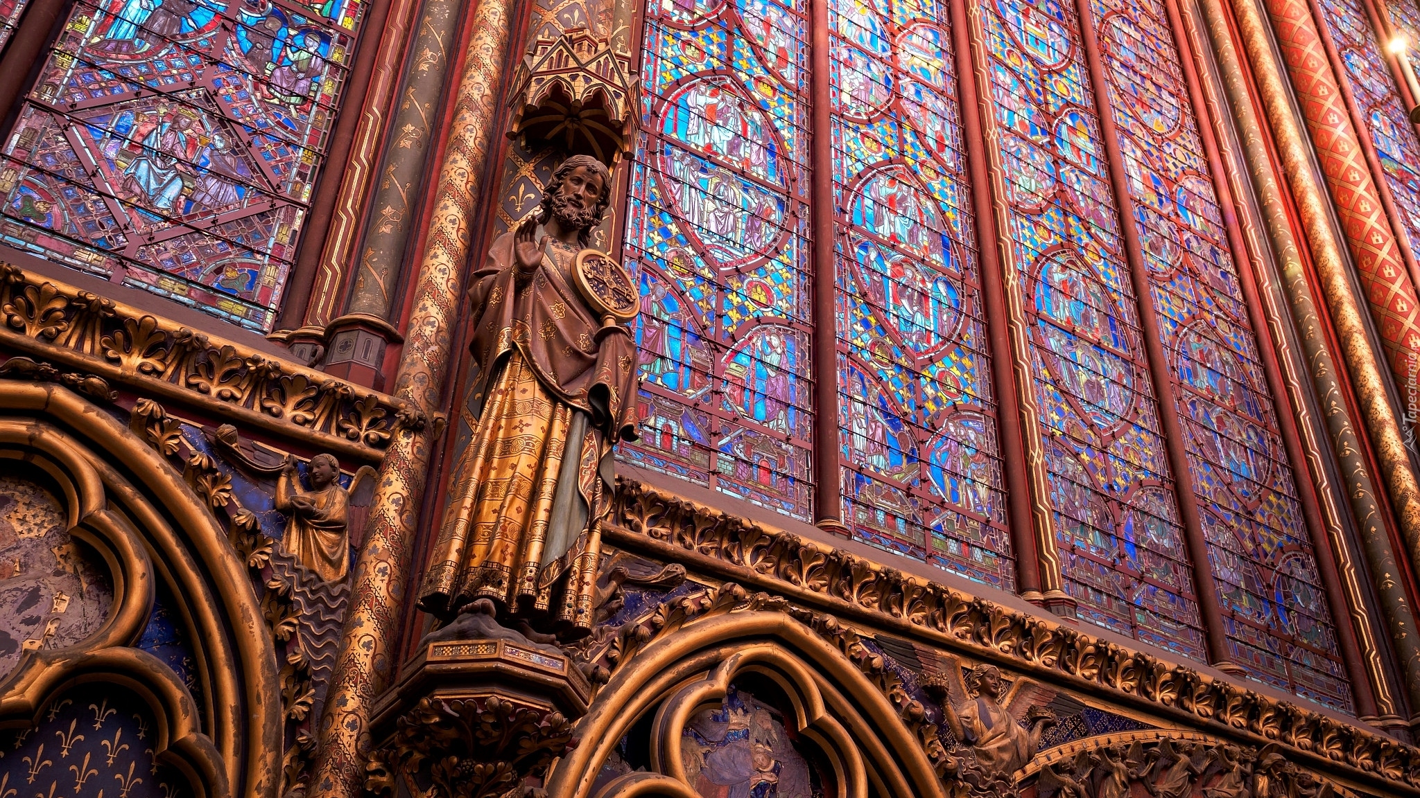 Figura, Wnętrze, Kościół, Kaplica Sainte Chapelle, Wyspa Cite, Paryż, Francja