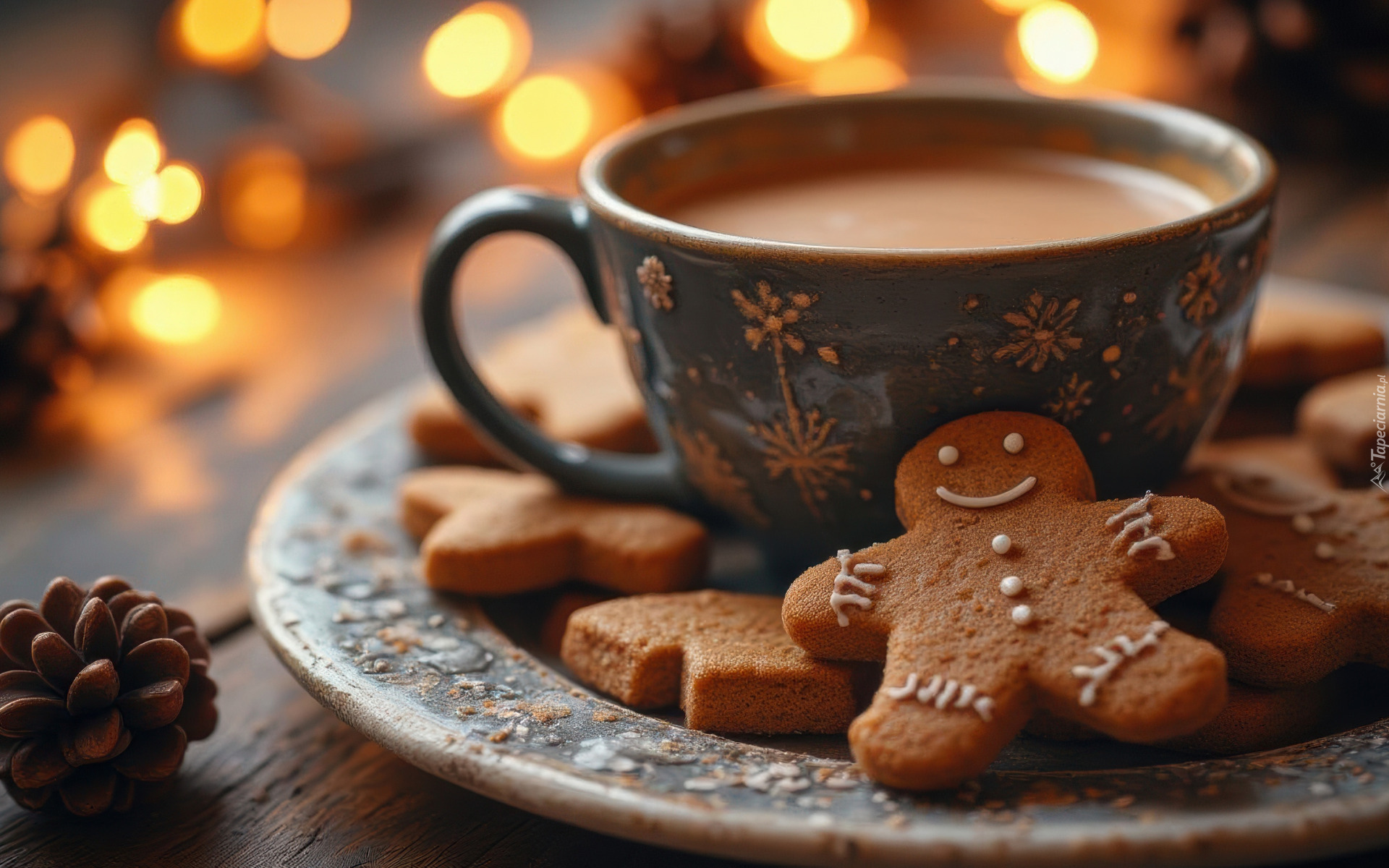 Filiżanka, Kawa, Ciasteczka, Talerzyk, Szyszka, Grafika AI