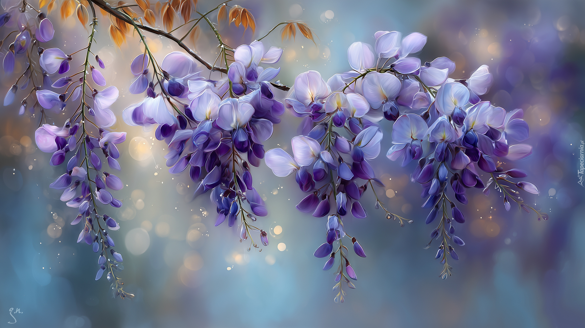 Wisteria, Glicynia, Fioletowe, Kwiaty, Grafika AI