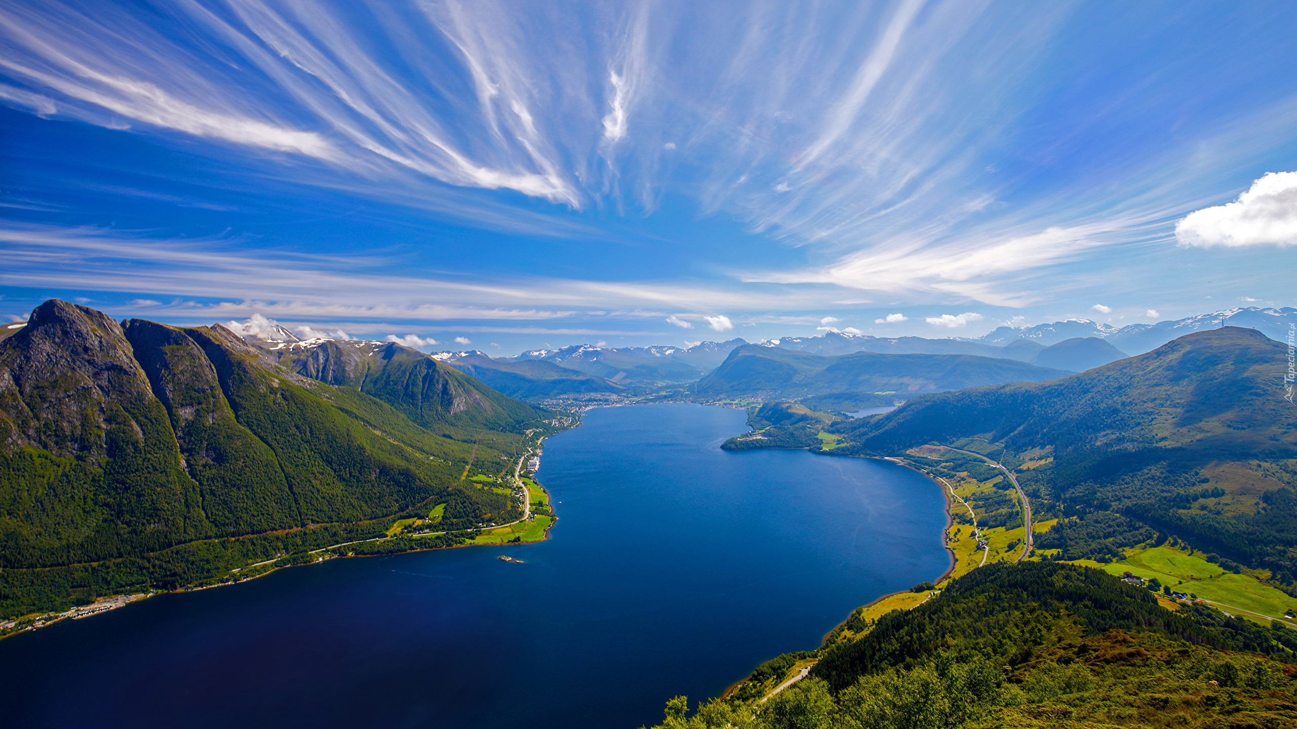 Norwegia, Gmina Orsta, Fiord, Orstafjorden, Góry, Niebo, Chmury