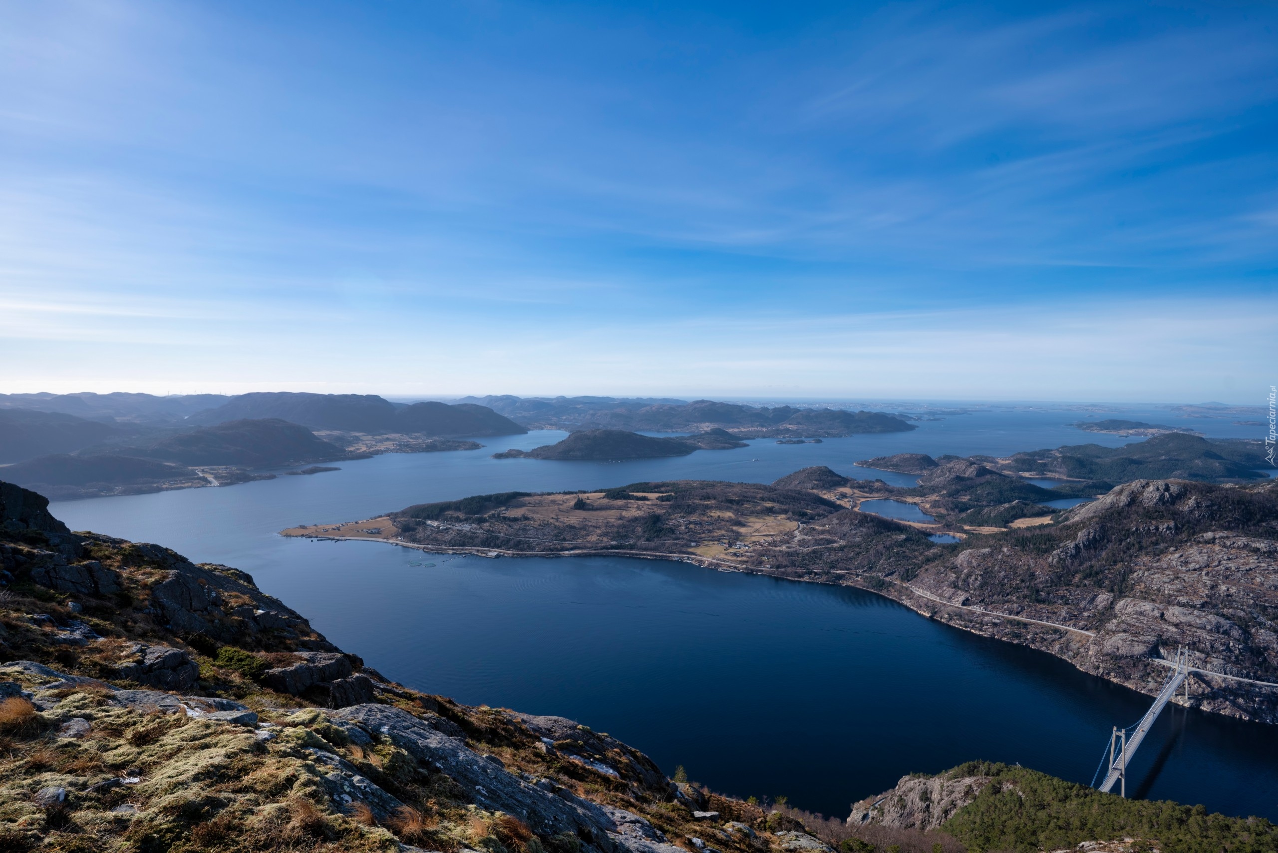 Norwegia, Rogaland, Gmina Forsand, Most, Lysefjord Bridge, Fiord, Lysefjorden, Góry