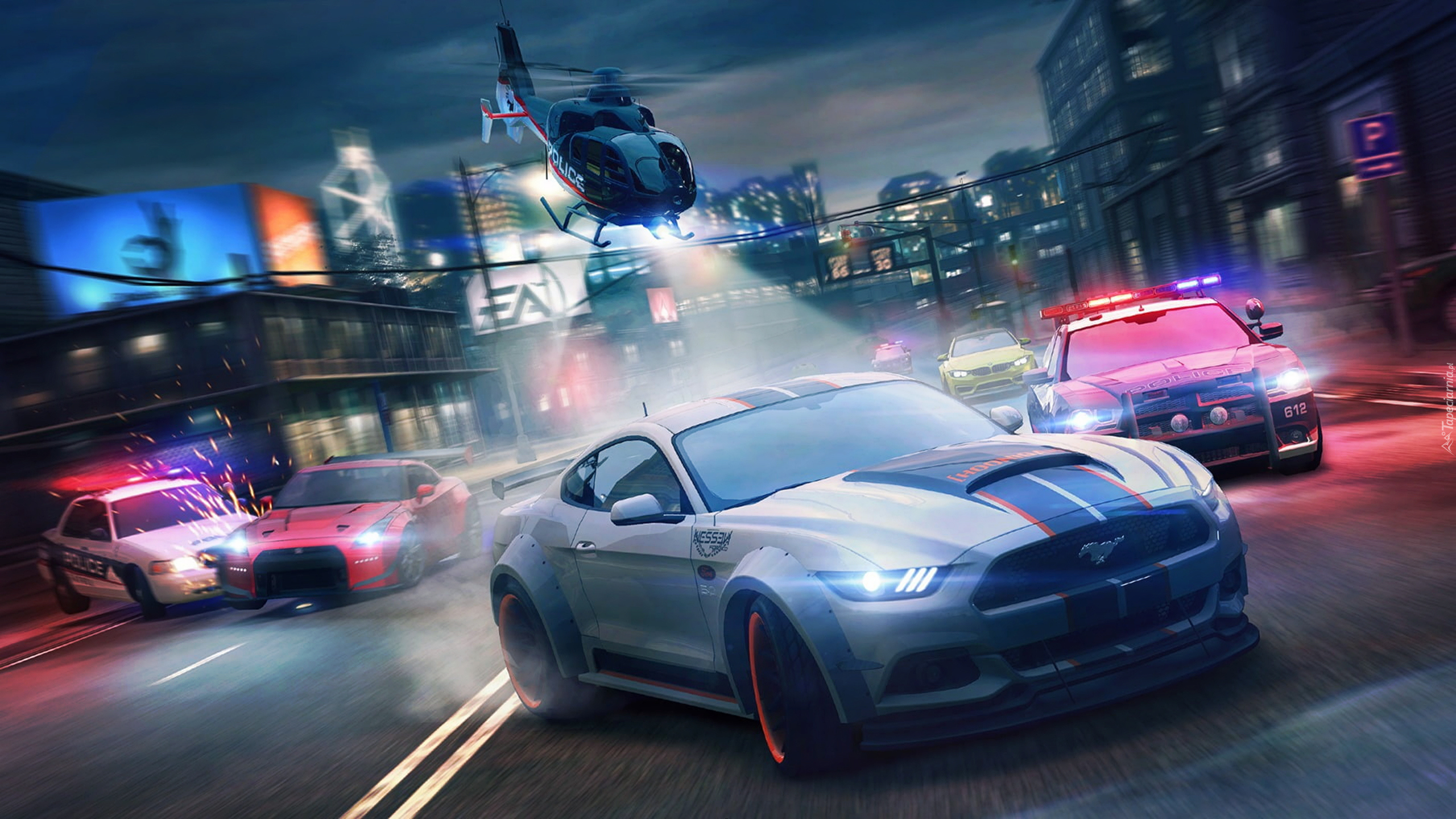 Gra, Need for Speed No Limits, Ford Shelby Coupe, Helikopter, Pościg