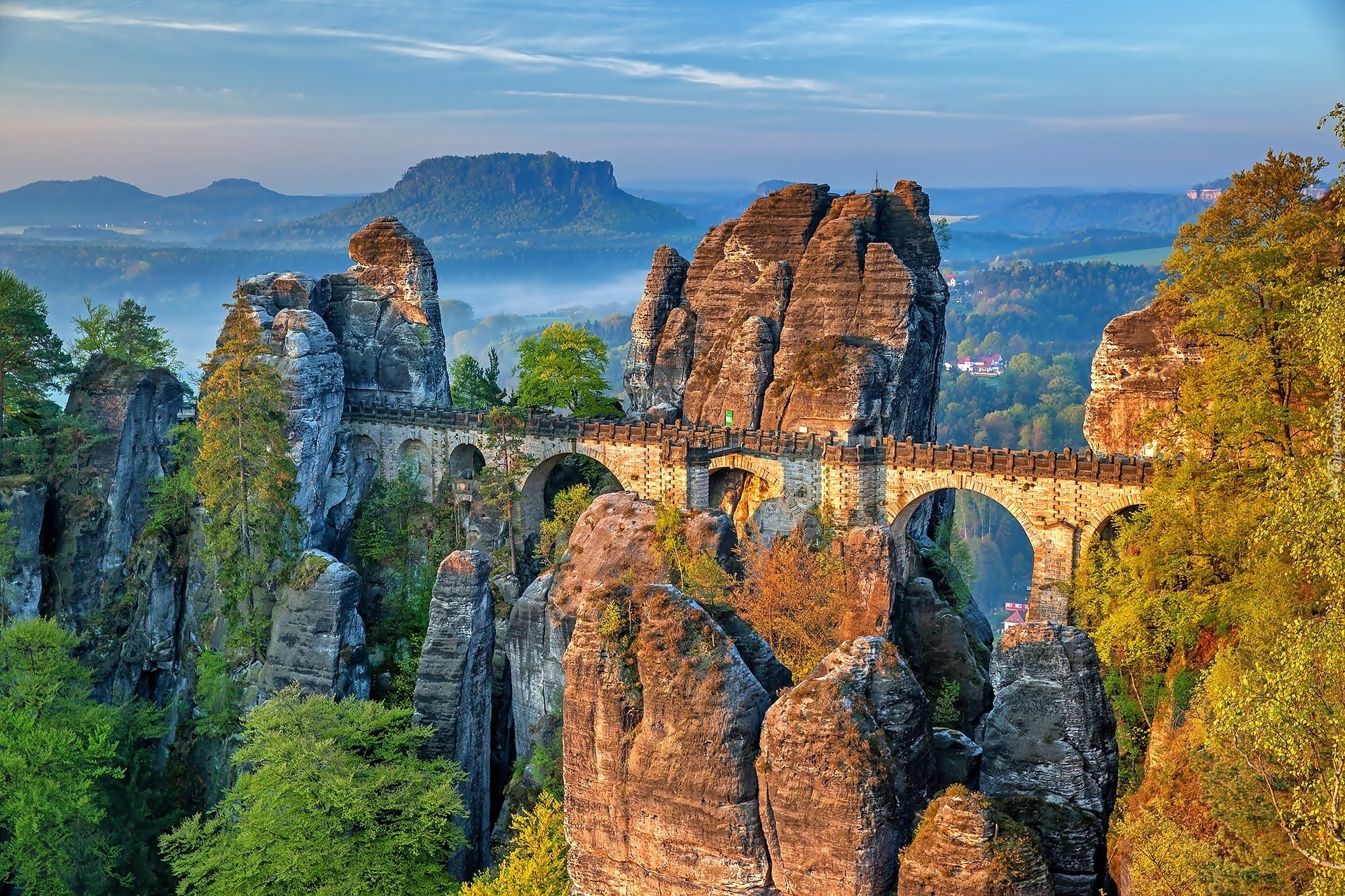 Niemcy, Park Narodowy Saskiej Szwajcarii, Formacja skalna Bastei, Most, Skały, Góry Połabskie,  Skała