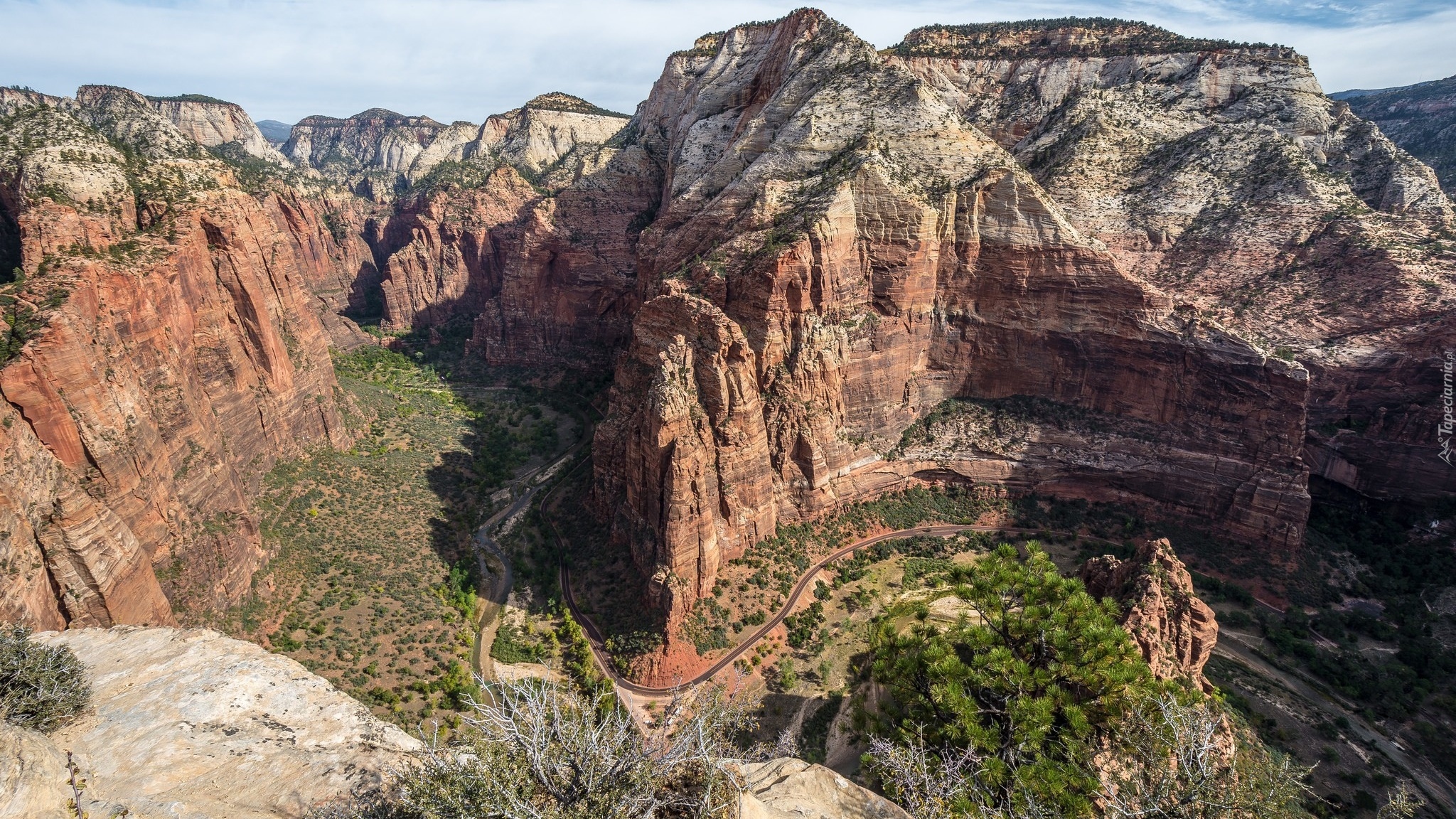 Kanion, Formacja skalna Angels Landing, Podest Aniołów, Park Narodowy Zion, Góry, Skały, Stan Utah, Stany Zjednoczone