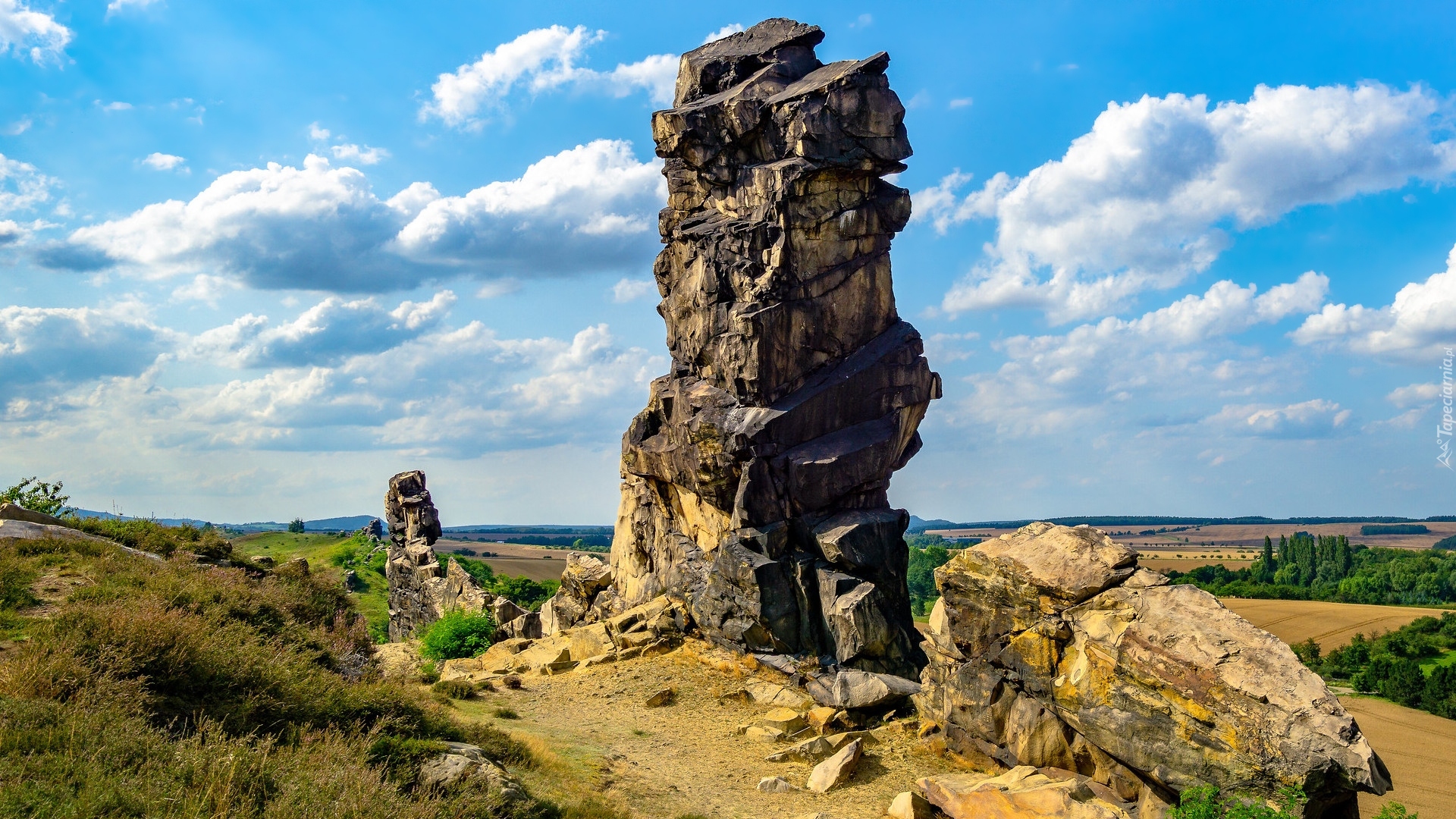 Wysoka, Skała, Formacja skalna, Teufelsmauer, Pola, Drzewa, Niemcy